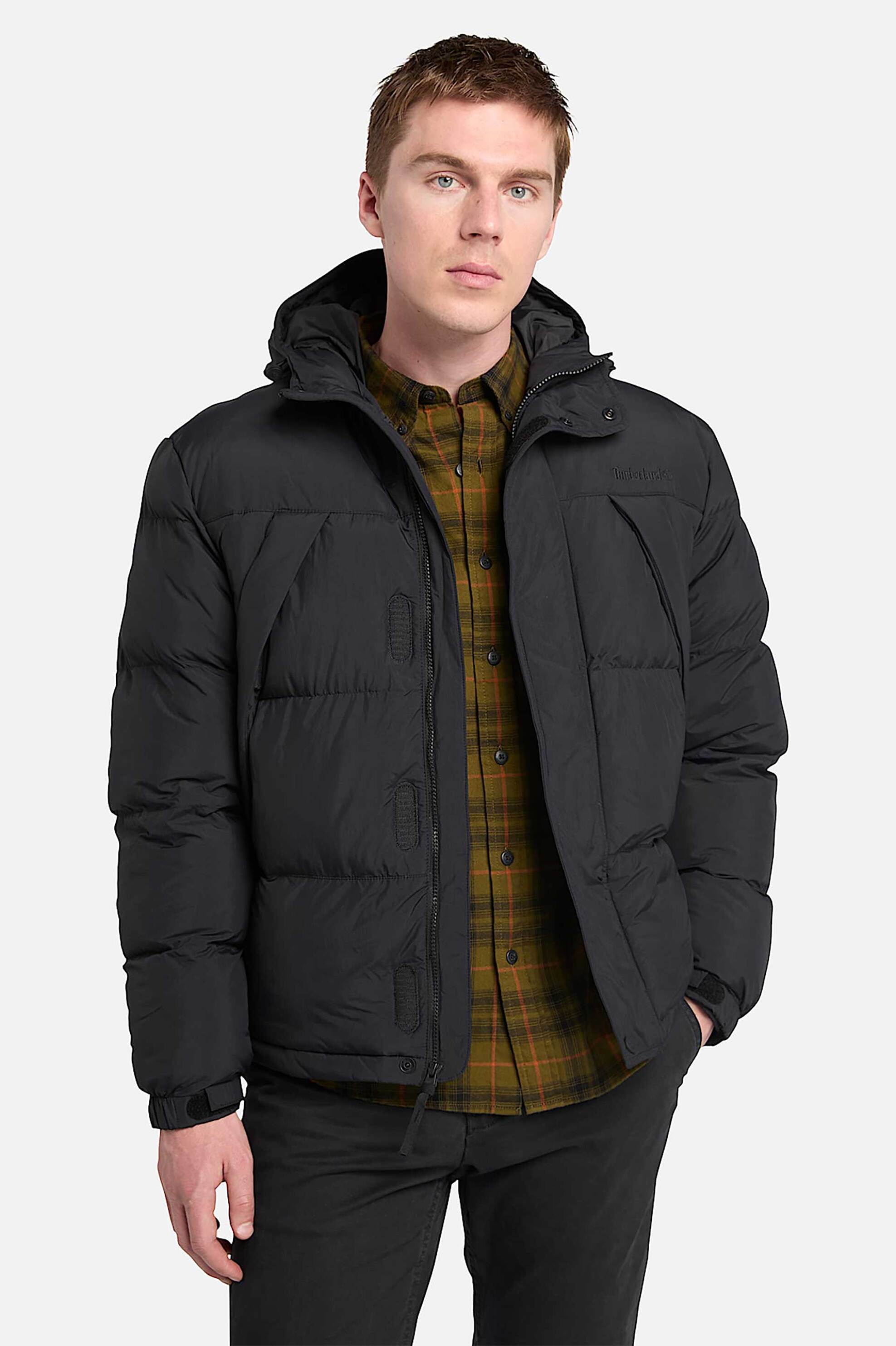 Timberland ανδρικό αδιάβροχο μπουφάν puffer με κουκούλα και λογότυπο - TB0A62670011 Μαύρο