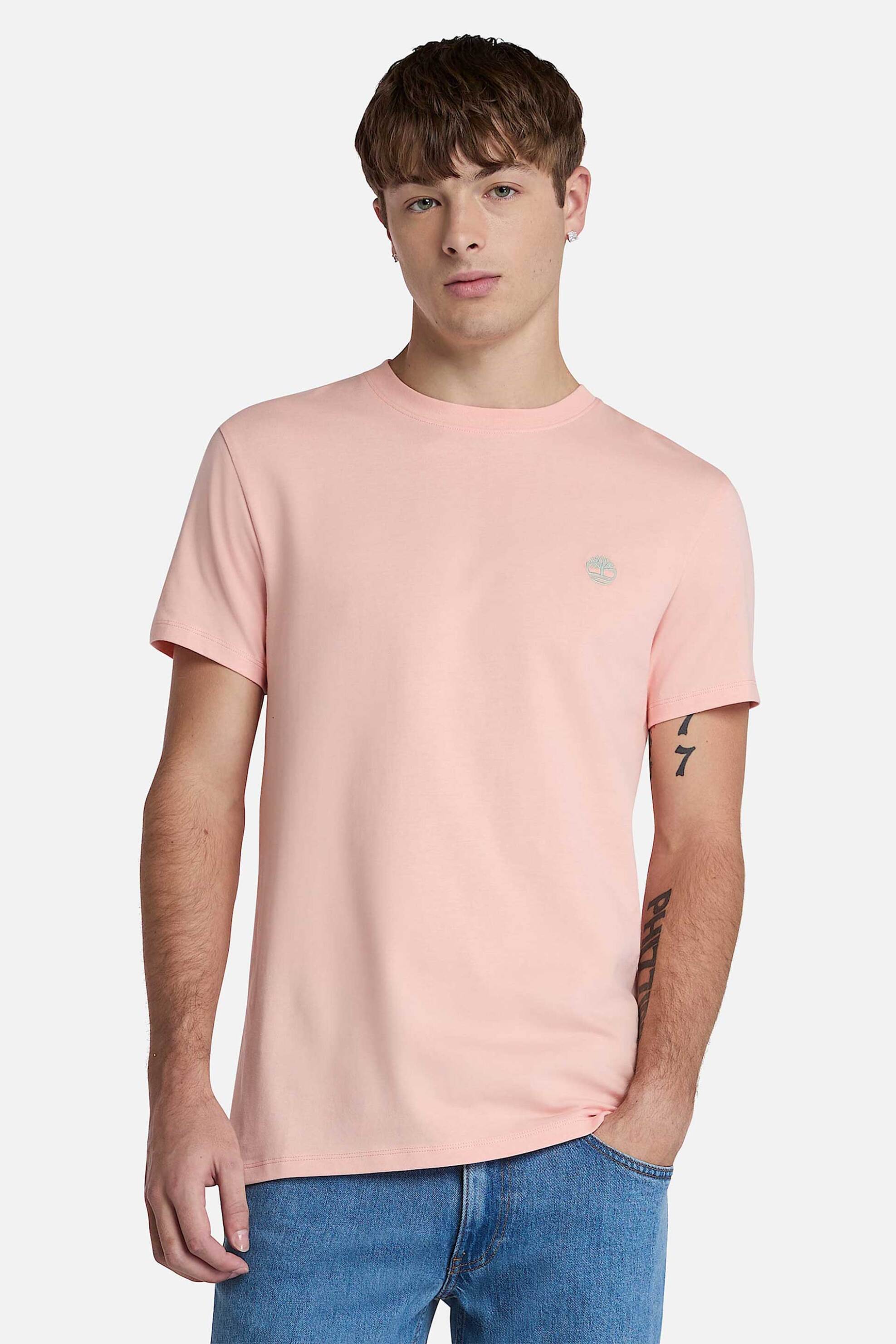 Timberland ανδρικό T-shirt με κεντημένο tree logo Slim Fit "Dunstan River" - TB0A2BPRERV1 Ροζ Ανοιχτό