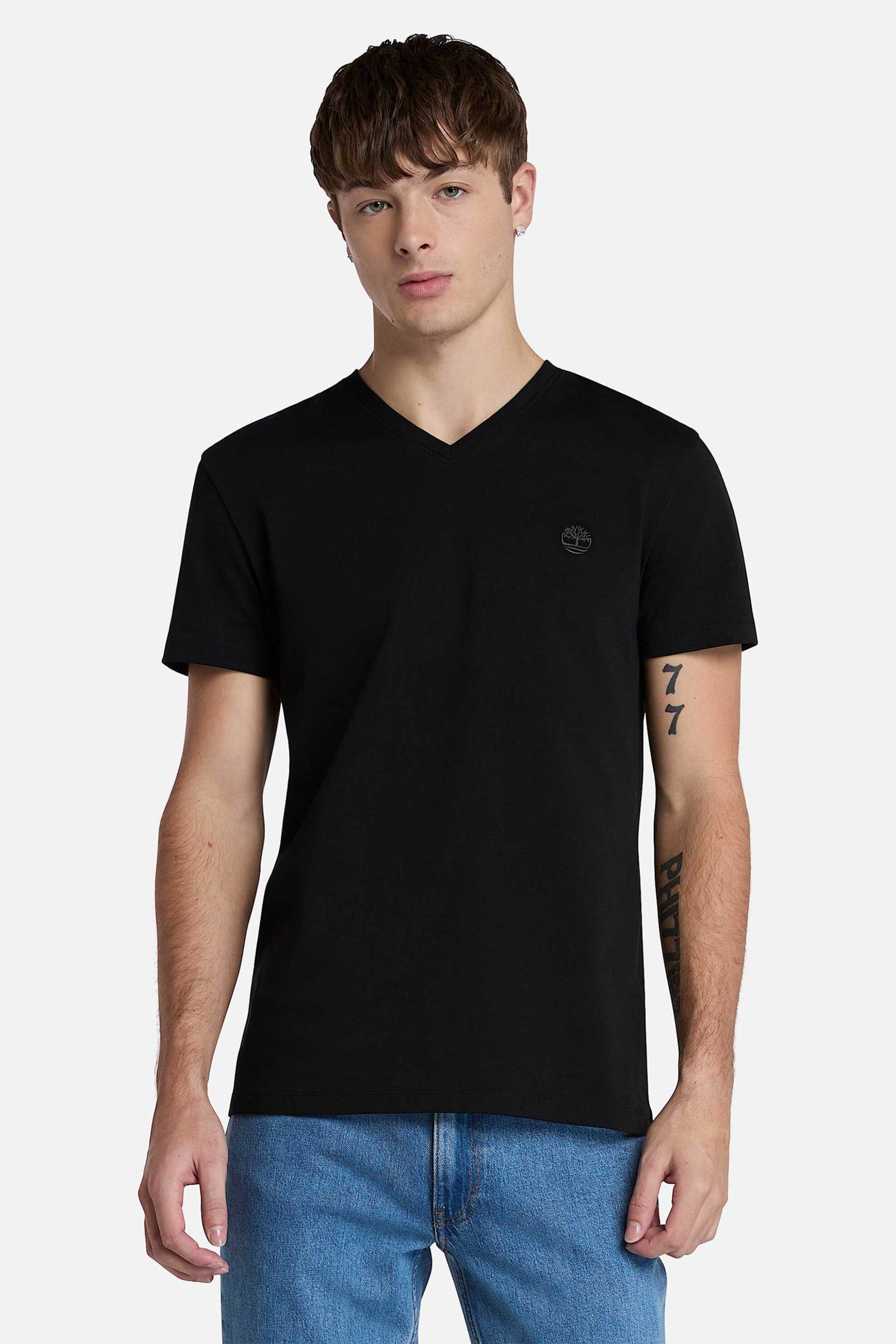 Timberland ανδρικό T-shirt με V και κεντημένο tree logo Slim Fit "Dunstan River" - TB0A2BPTX651 Μαύρο