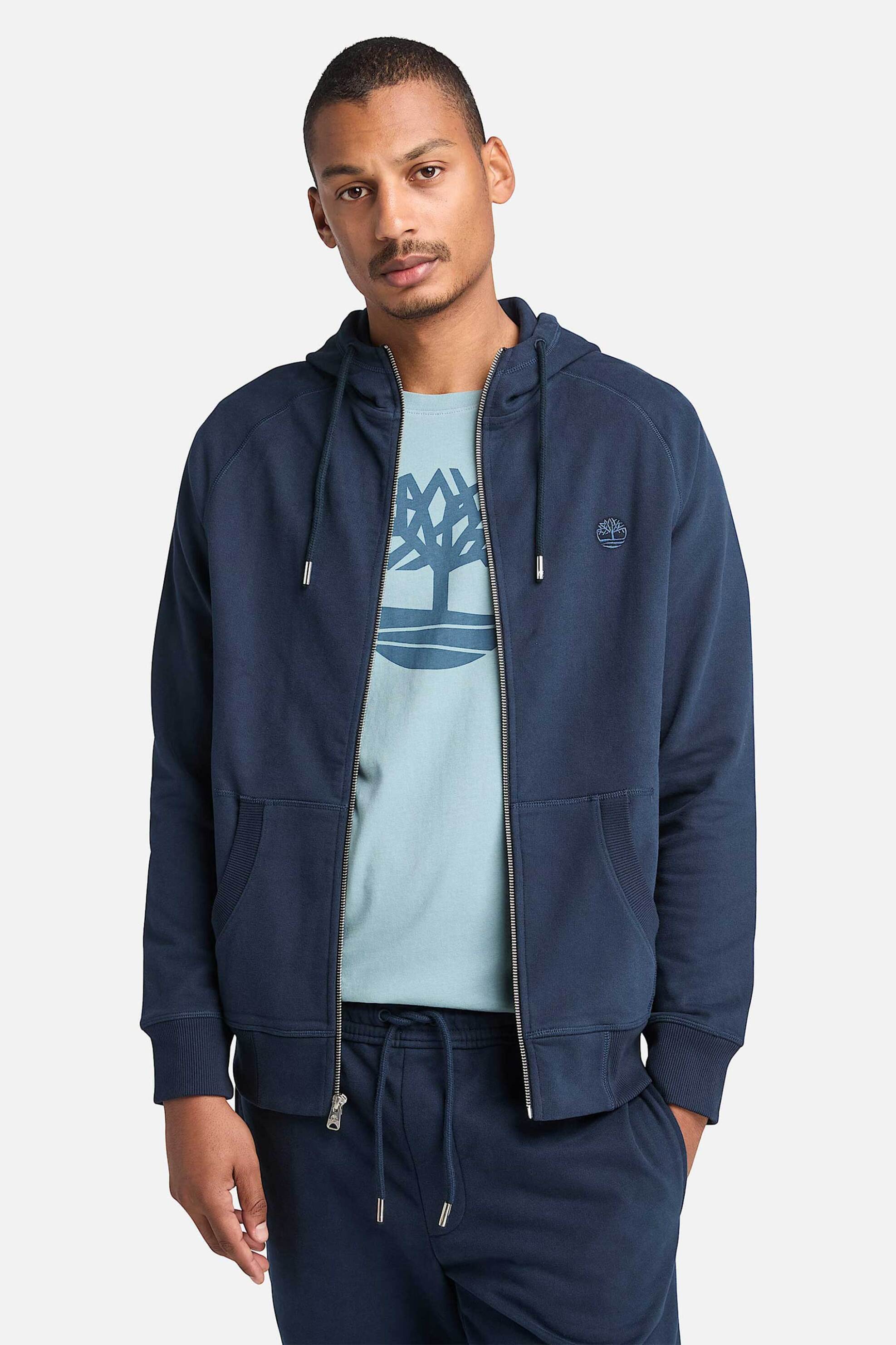 Timberland ανδρική ζακέτα φούτερ με κουκούλα και κεντημένο tree logo Regular Fit "Exeter River" - TB0A2F6YZ021 Μπλε Σκούρο