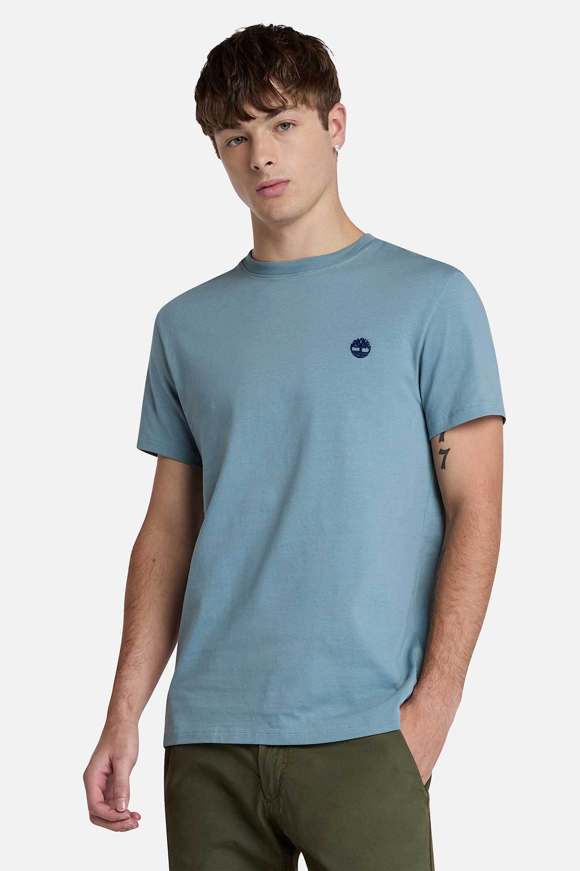 Timberland ανδρικό T-shirt με κεντημένο tree logo Slim Fit "Dunstan River" - TB0A2BPR7581 Μπλε Ανοιχτό