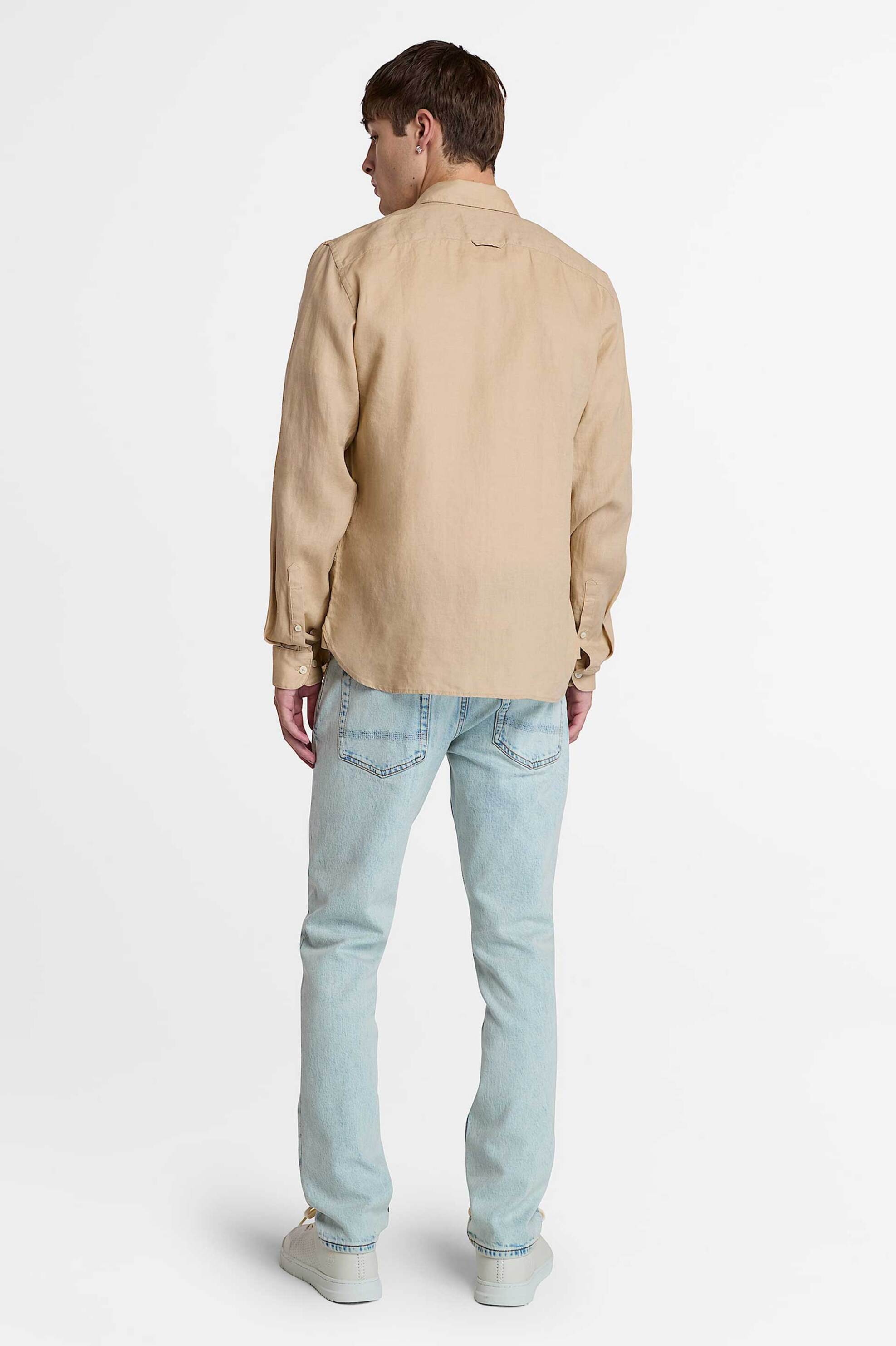 Timberland Ανδρικό Λινό Πουκάμισο Button Down με Κεντημένο Tree Logo Slim Fit Mill Brook - Tb0A2Dc3Y941 Μπεζ