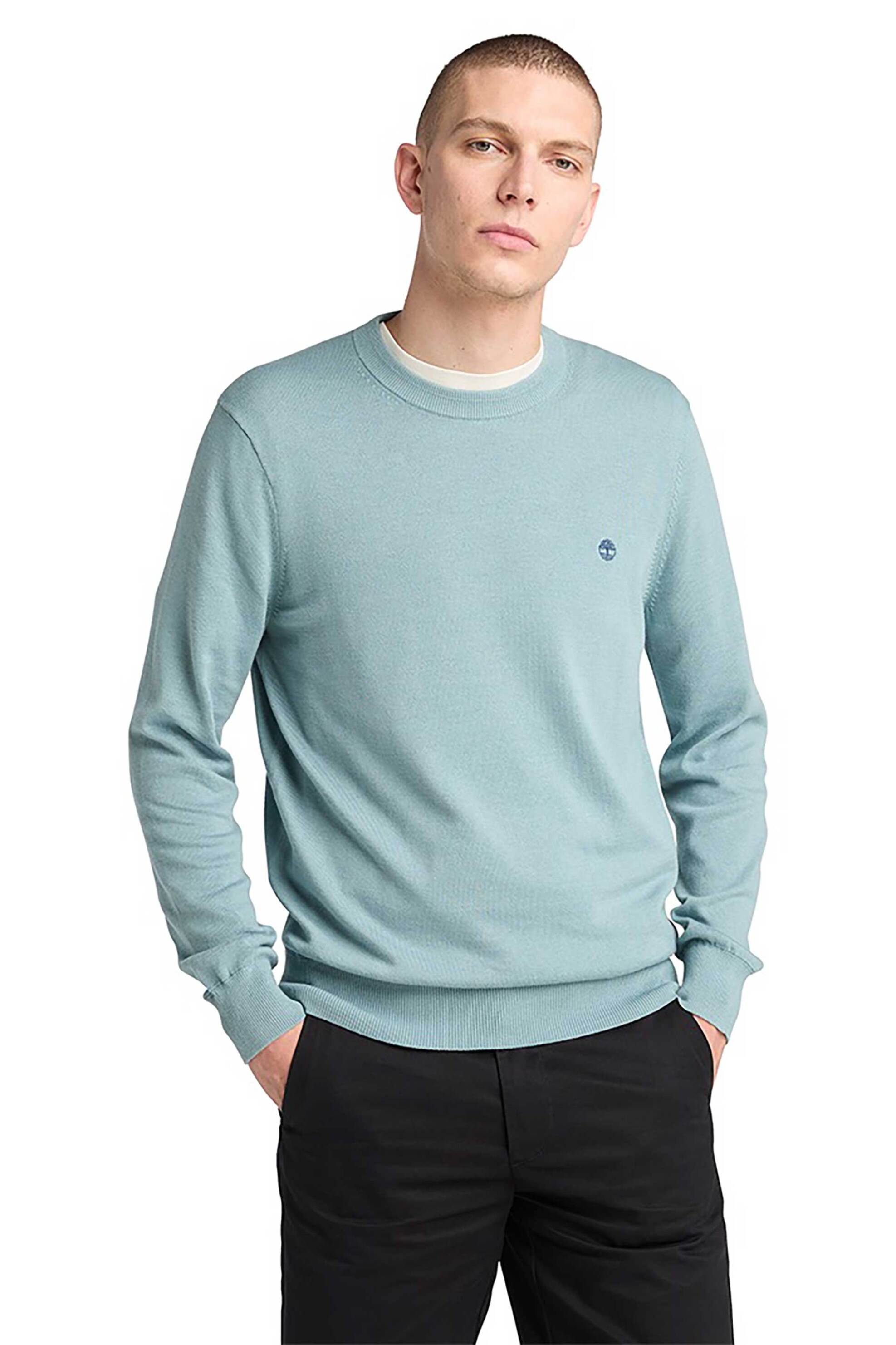 Timberland ανδρικό πουλόβερ με κεντημένο tree logo Regular Fit "Williams River" - TB0A2BMM7581 Μπλε Ανοιχτό