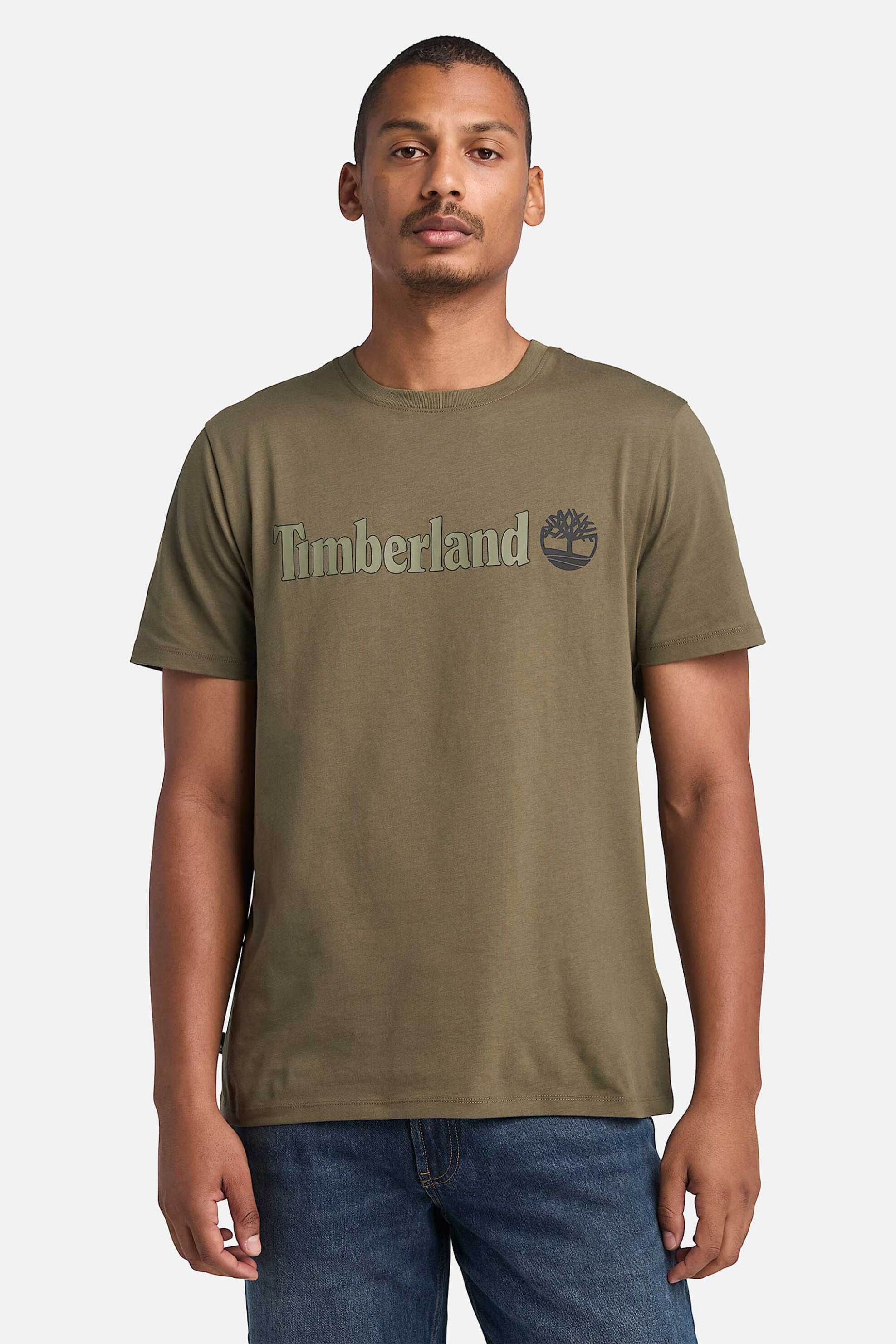 Timberland ανδρικό T-shirt με λογότυπο Regular Fit "Kennebec River Linear Logo" - TB0A5UPQA581 Λαδί