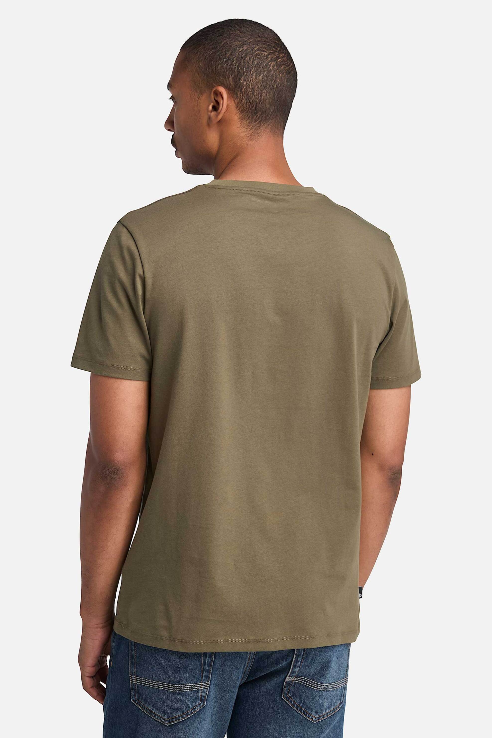 Timberland Ανδρικό T-Shirt με Λογότυπο Regular Fit Kennebec River Linear Logo - Tb0A5Upqa581 Λαδί