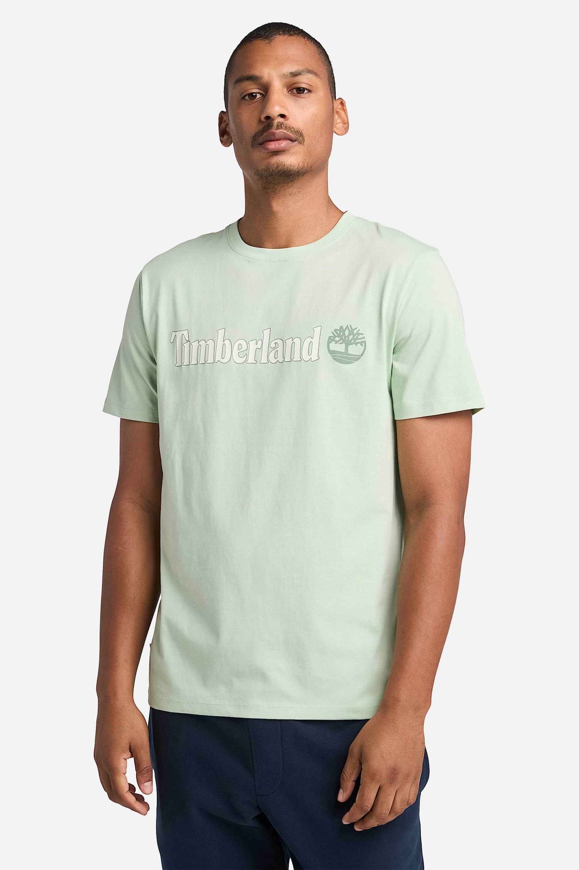 Timberland ανδρικό T-shirt με λογότυπο Regular Fit "Kennebec River Linear Logo" - TB0A5UPQENE1 Πράσινο Ανοιχτό