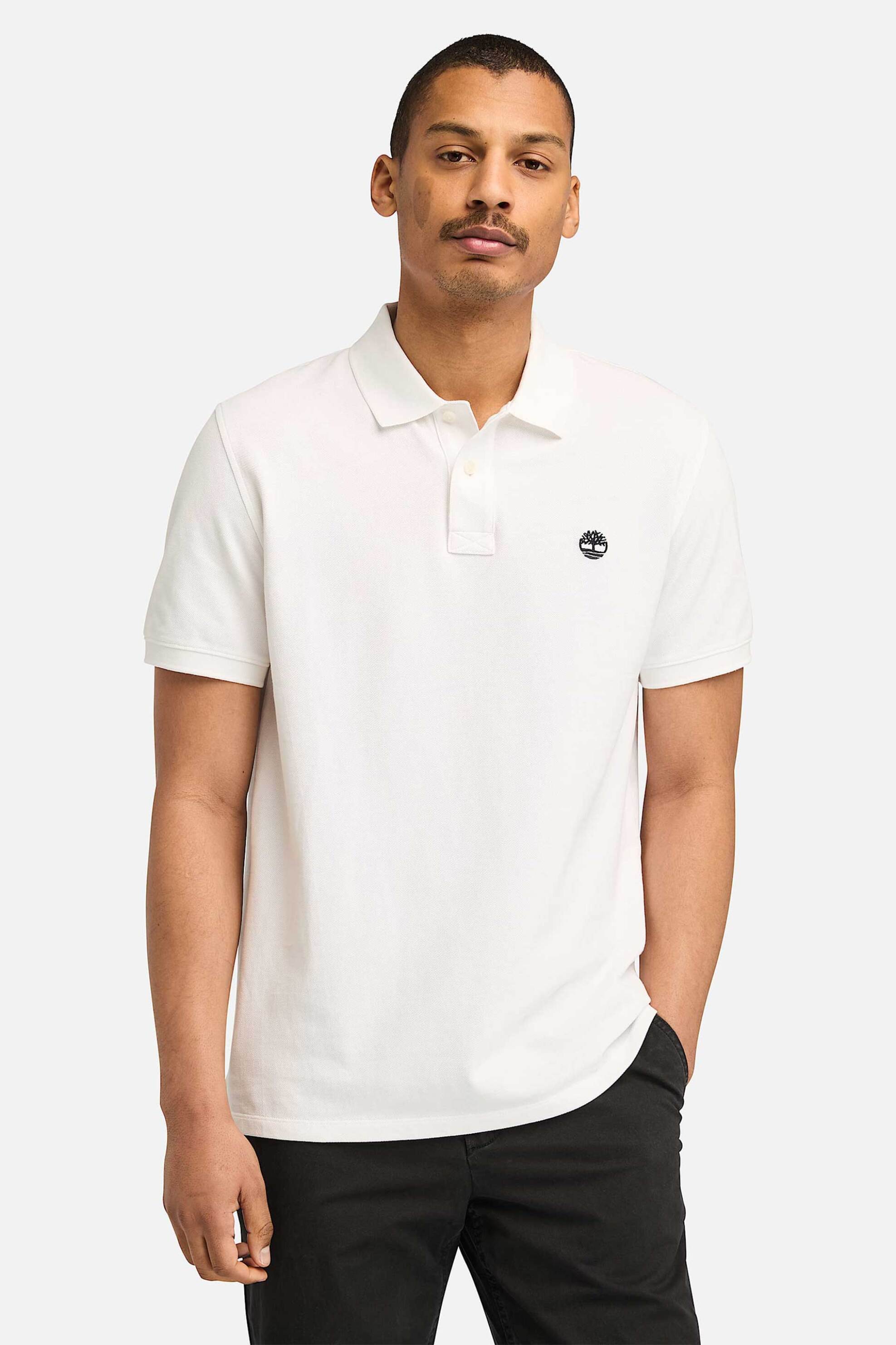 Timberland ανδρική μπλούζα πόλο πικέ κοντομάνικη με κεντημένο tree logo Regular Fit "Millers River" - TB0A6VDP1001 Λευκό