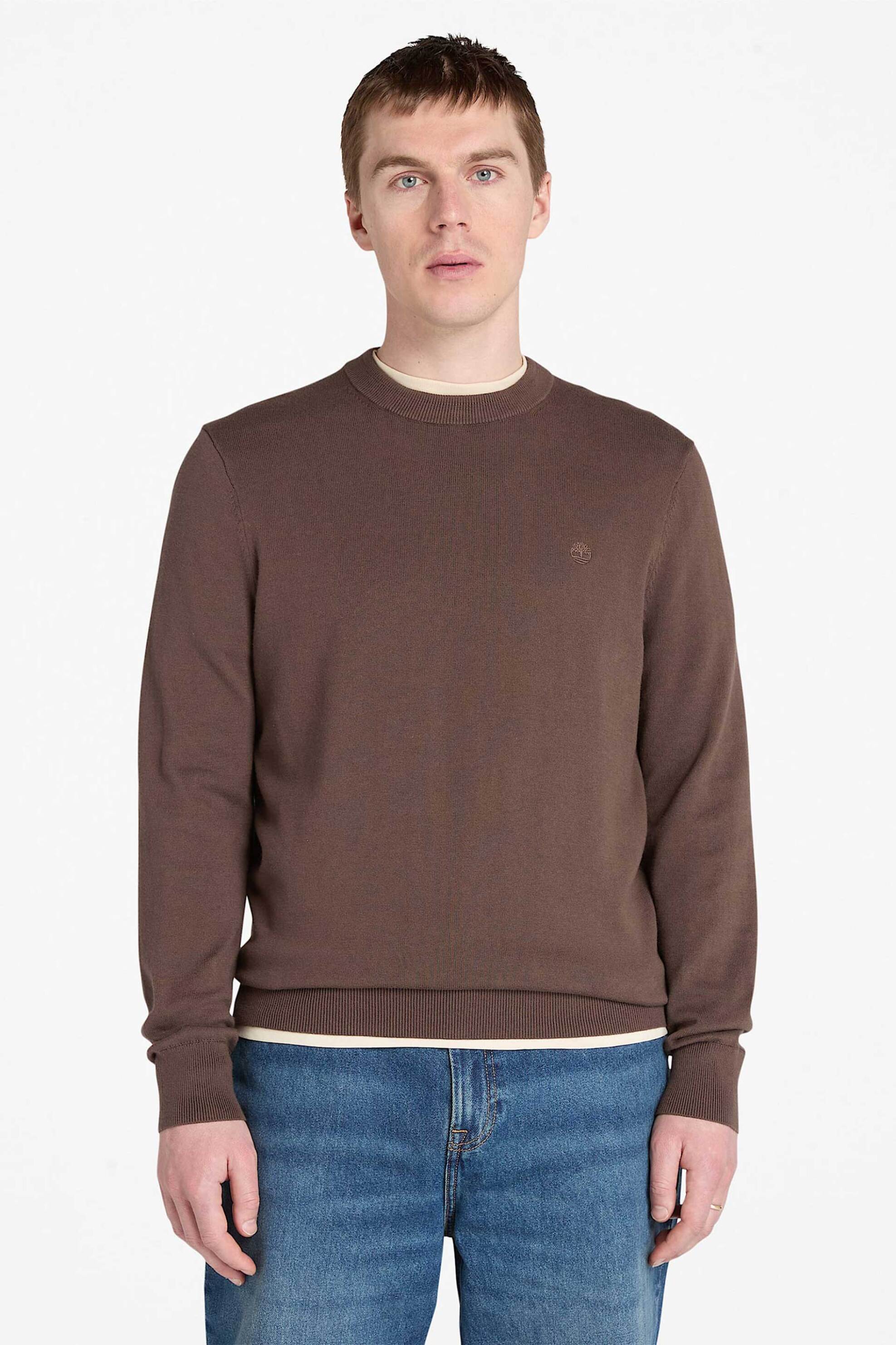 Timberland ανδρικό πουλόβερ μονόχρωμο με κεντημένο λογότυπο Regular Fit "Williams River" - TB0A2BMM2431 Καφέ