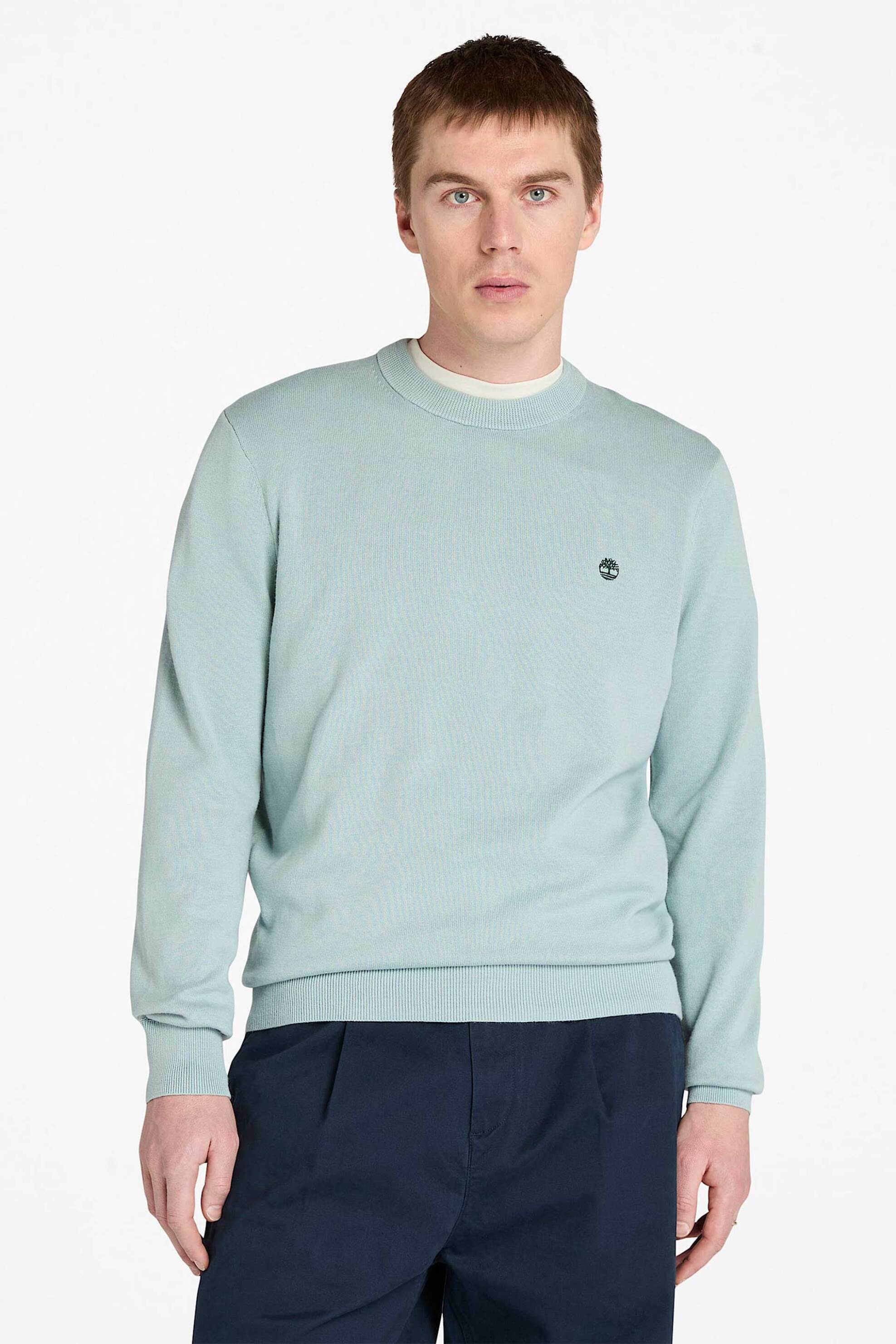 Timberland ανδρικό πουλόβερ μονόχρωμο με κεντημένο λογότυπο Regular Fit "Williams River" - TB0A2BMMEYM1 Βεραμάν Ανοιχτό