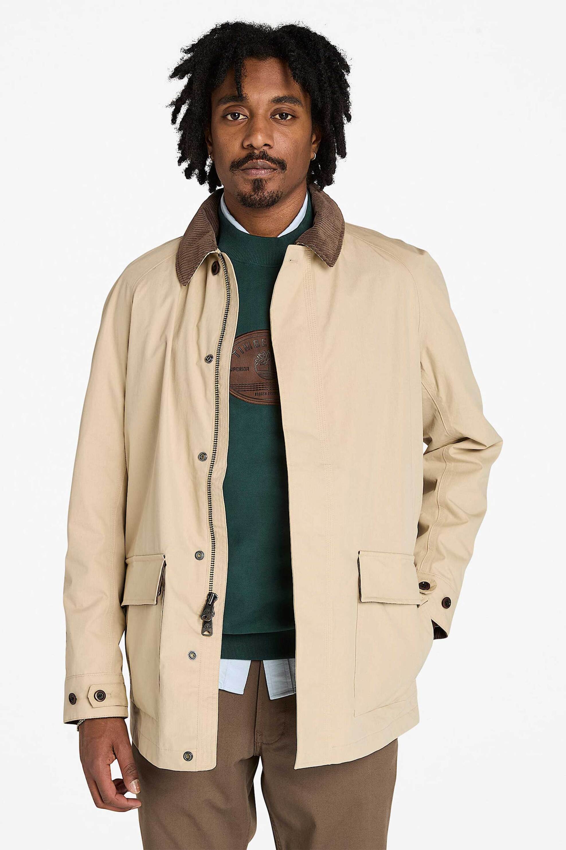 TIMBERLAND Timberland ανδρικό jacket αδιάβροχο με contrast κοτλέ γιακά "Wenham" - TB0A44GBY941 Μπεζ