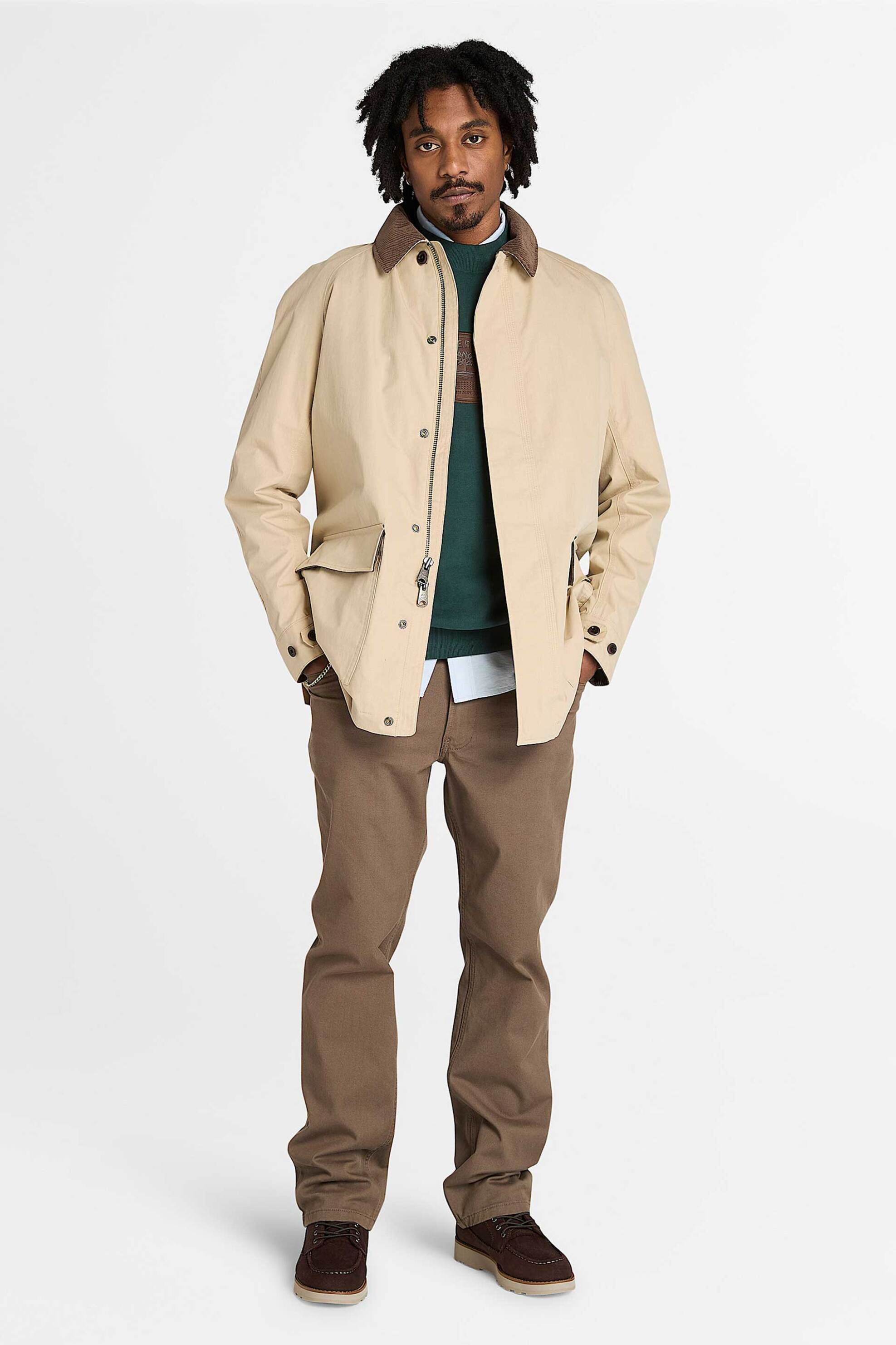 Timberland ανδρικό jacket αδιάβροχο με contrast κοτλέ γιακά "Wenham" - TB0A44GBY941 Μπεζ φωτογραφία