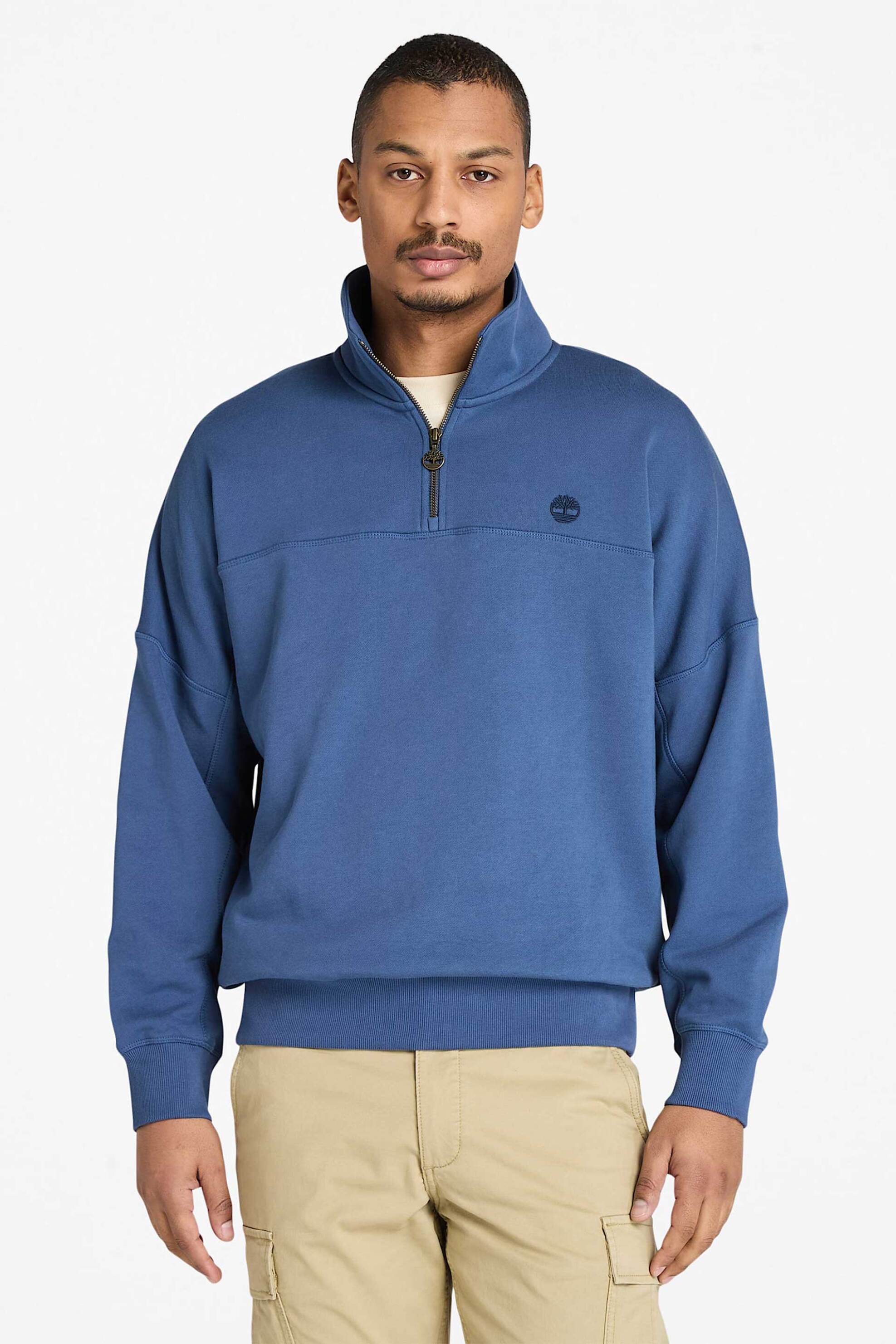 Timberland ανδρική μπλούζα φούτερ με κεντημένο λογότυπο και ψηλό λαιμό με φερμουάρ Authentic Fit - TB0A5MD2EYO1 Μπλε