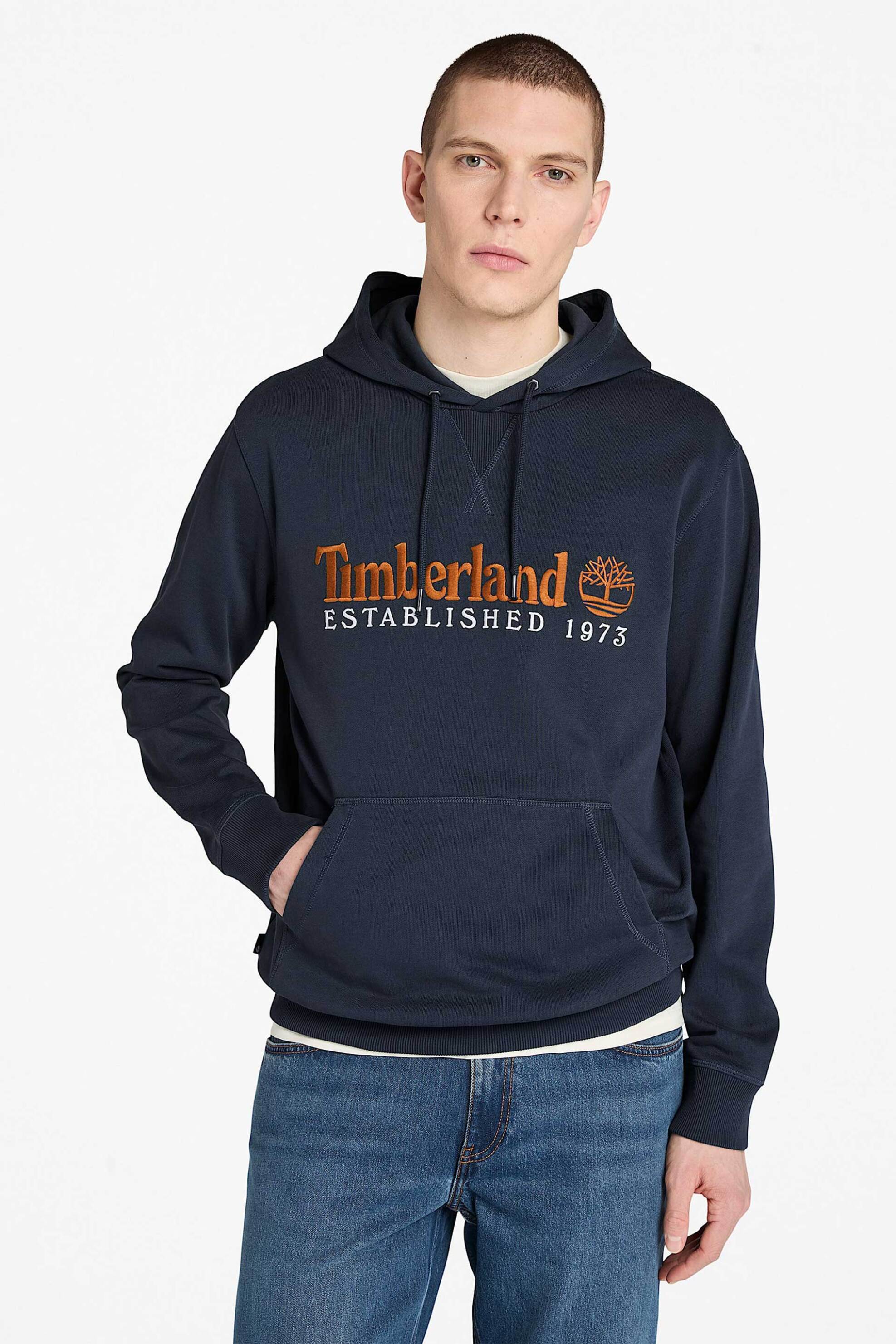 Timberland ανδρική μπλούζα φούτερ με κουκούλα και κεντημένο λογότυπο Regular Fit "Established 1973" - TB0A5MX84331 Μπλε Σκούρο