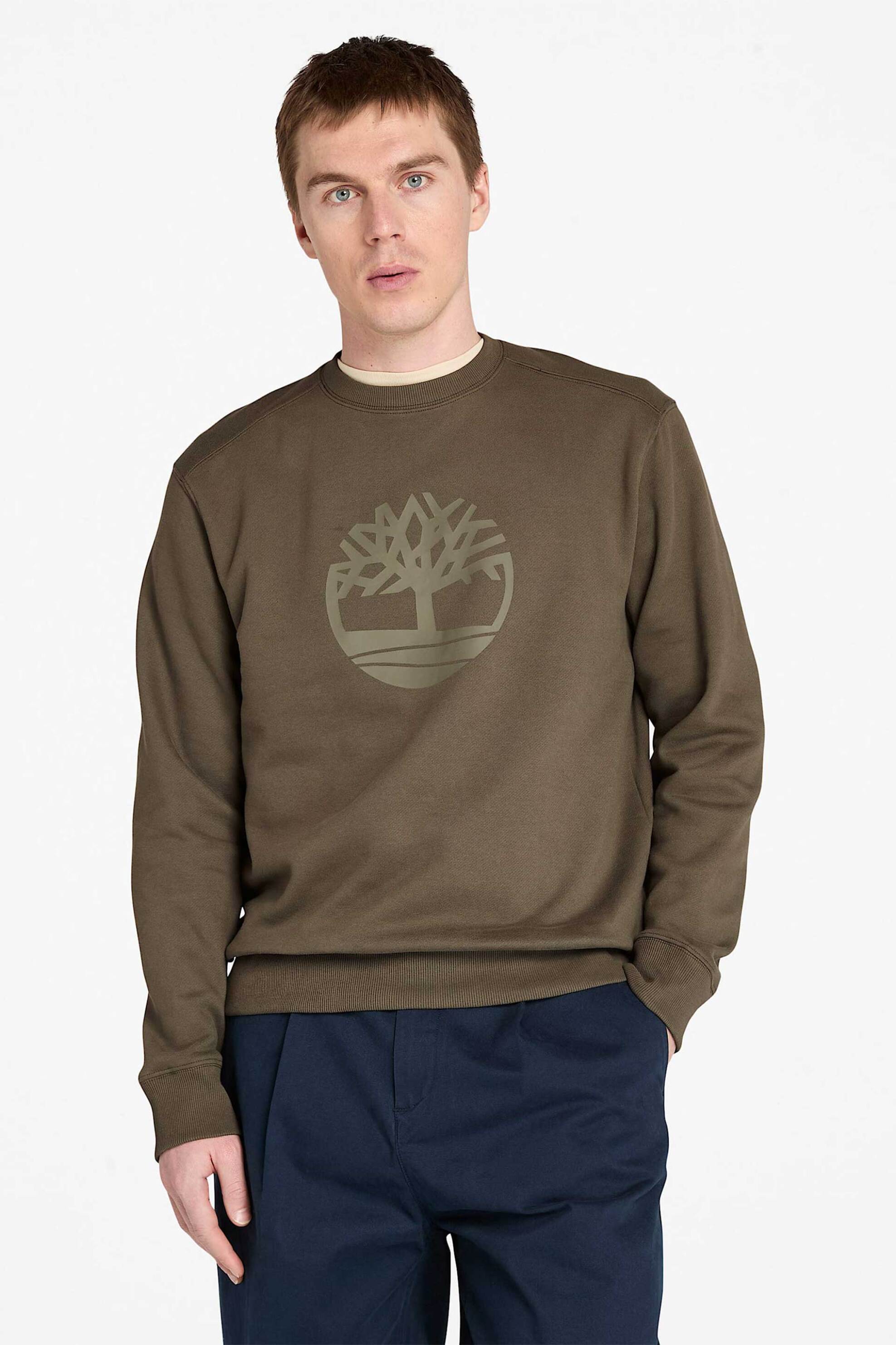 Timberland ανδρική μπλούζα φούτερ με λογότυπο Regular Fit "Kennebec River" - TB0A2BJ8A581 Λαδί