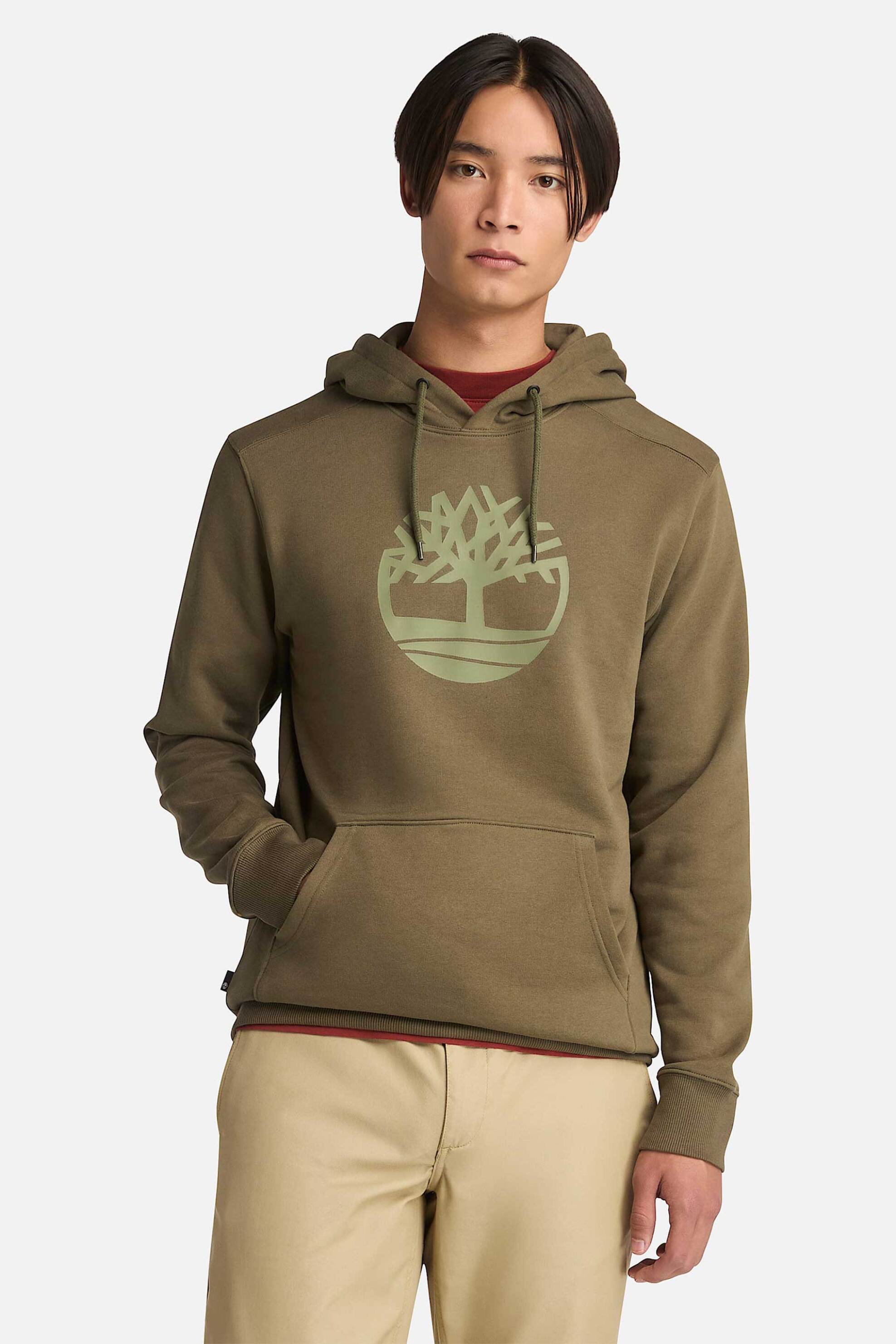 Timberland ανδρική μπλούζα φούτερ με κουκούλα και λογότυπο Regular Fit "Kennebec River" - TB0A2BJHA581 Λαδί