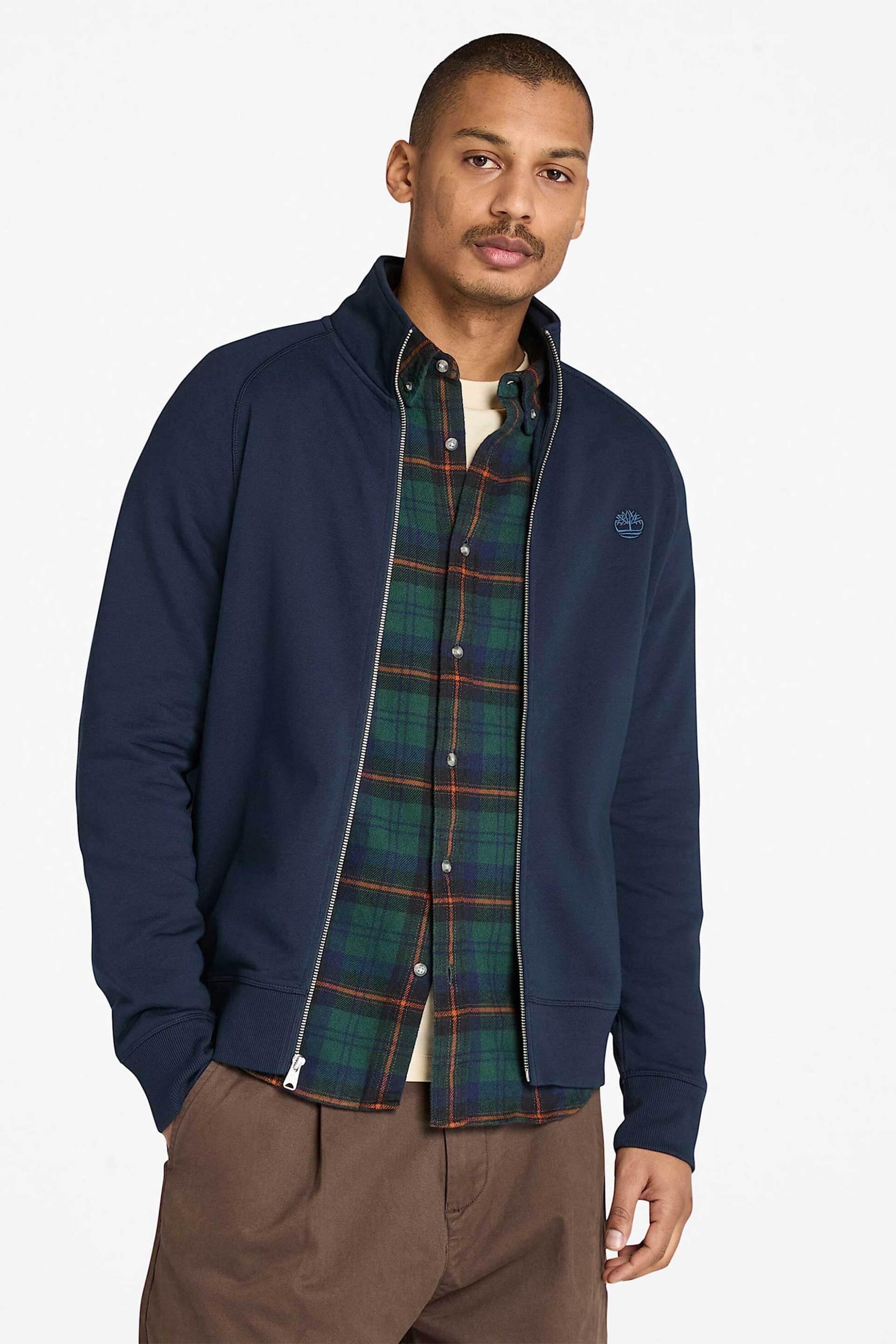 Timberland ανδρική ζακέτα φούτερ με κεντημένο λογότυπο και ψηλό λαιμό Regular Fit "Exeter River" - TB0A5MDE4331 Μπλε Σκούρο