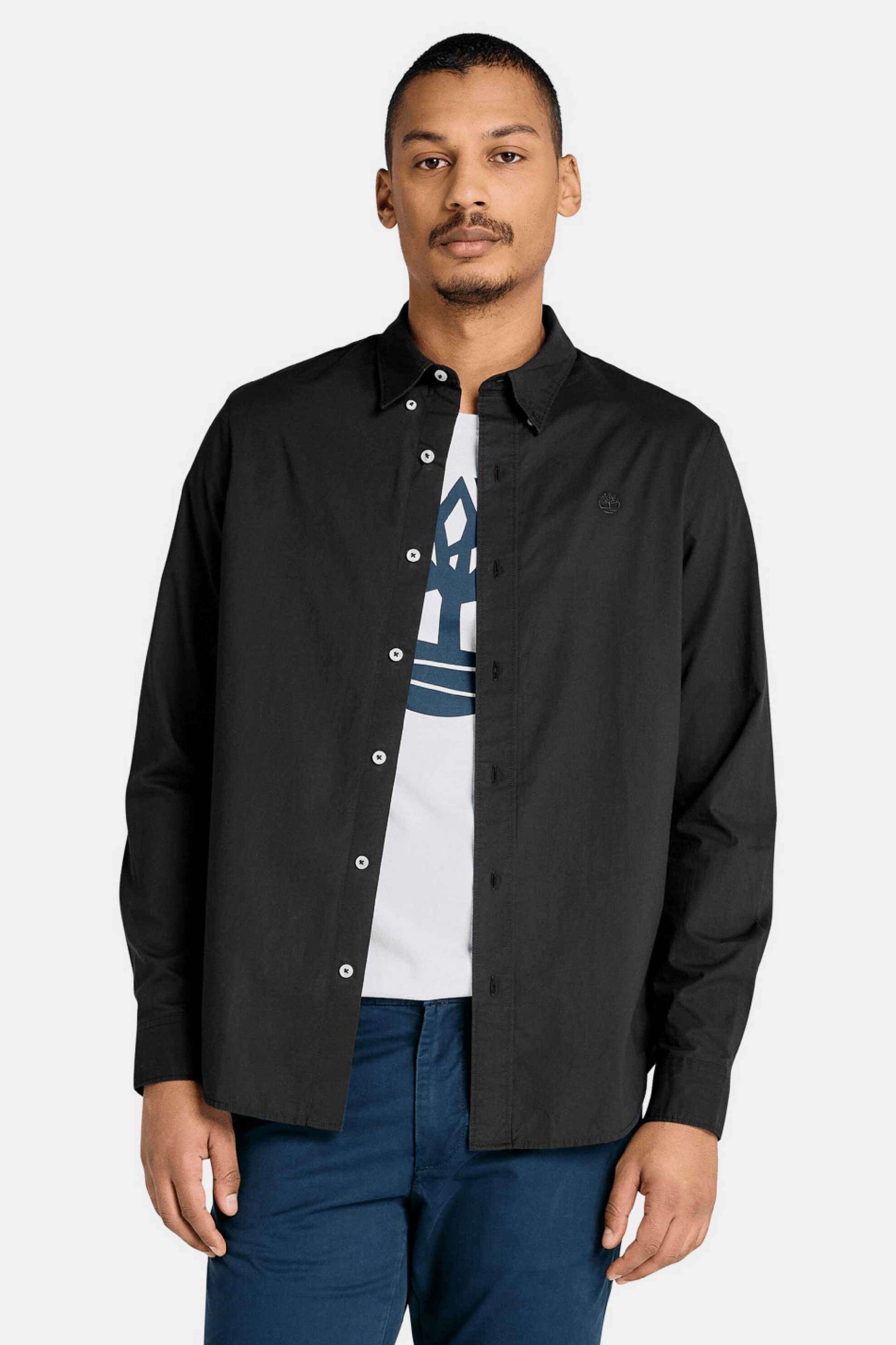 Timberland ανδρικό πουκάμισο poplin button down με κεντημένο λογότυπο Regular Fit - TB0A6GRH0011 Μαύρο