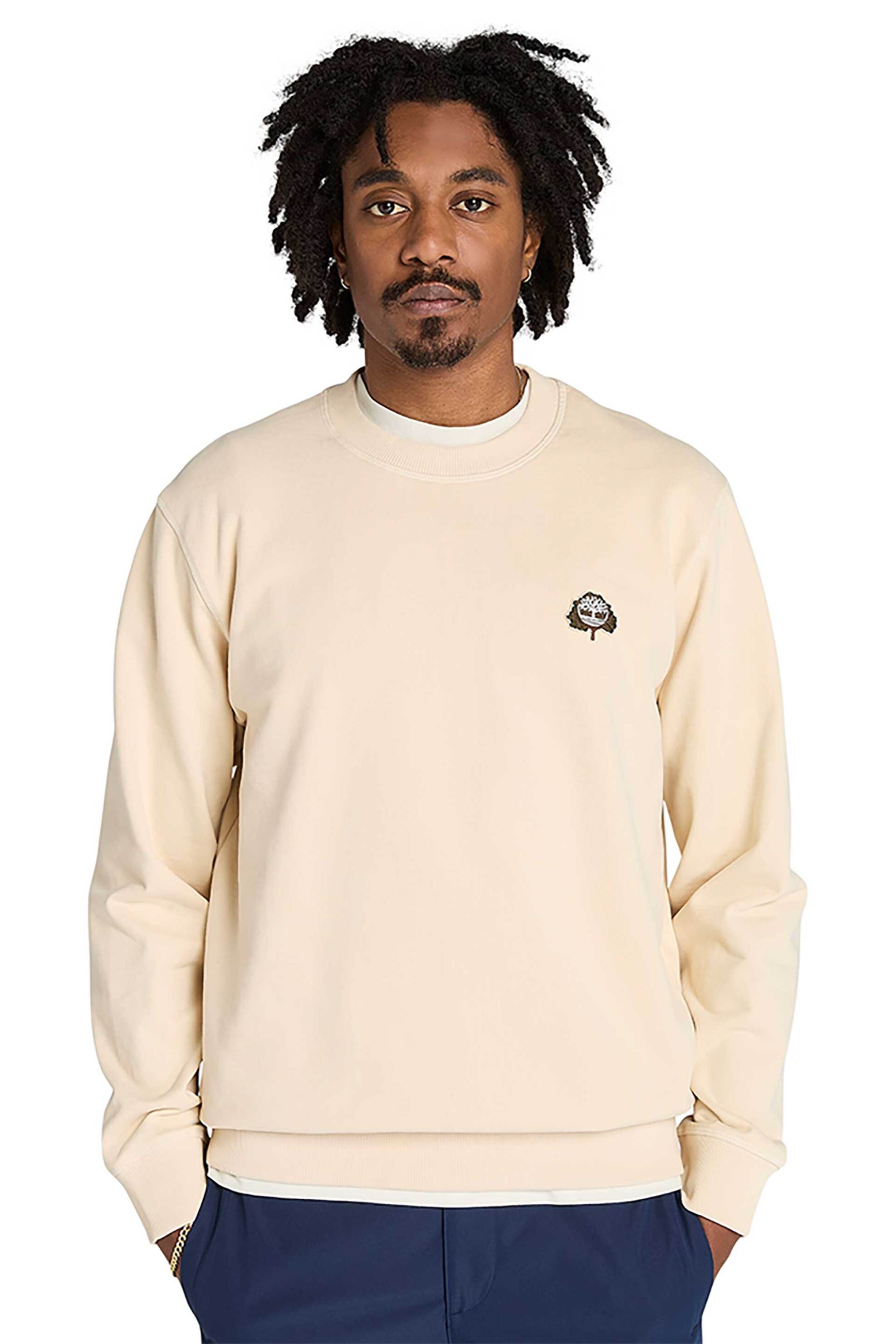 Timberland ανδρική μπλούζα φούτερ με tree logo patch Regular Fit - TB0A6HHKEFL1 Μπεζ