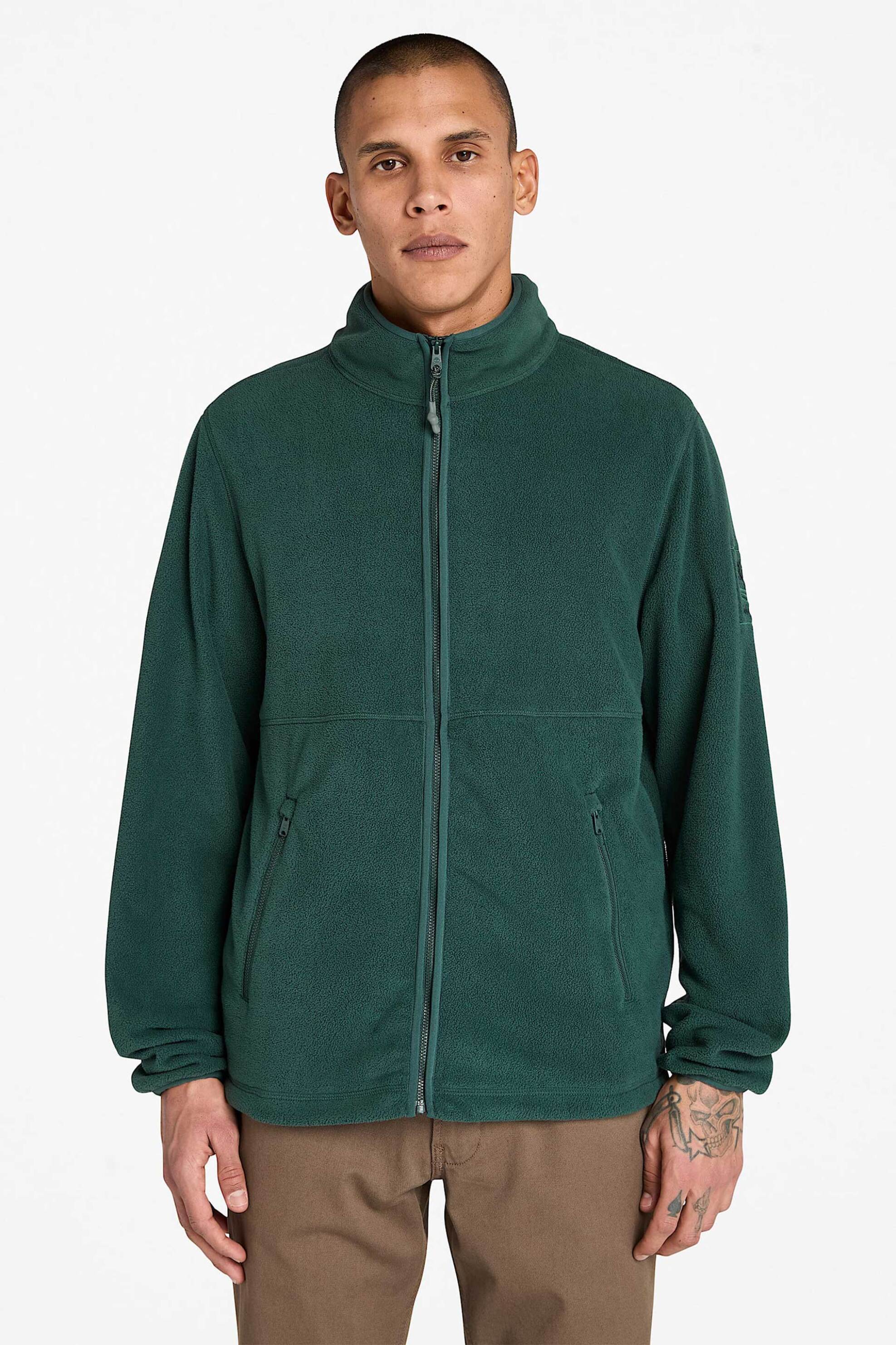 Timberland ανδρική ζακέτα polar fleece με ψηλό λαιμό και λογότυπο - TB0A6HM33171 Πράσινο Σκούρο