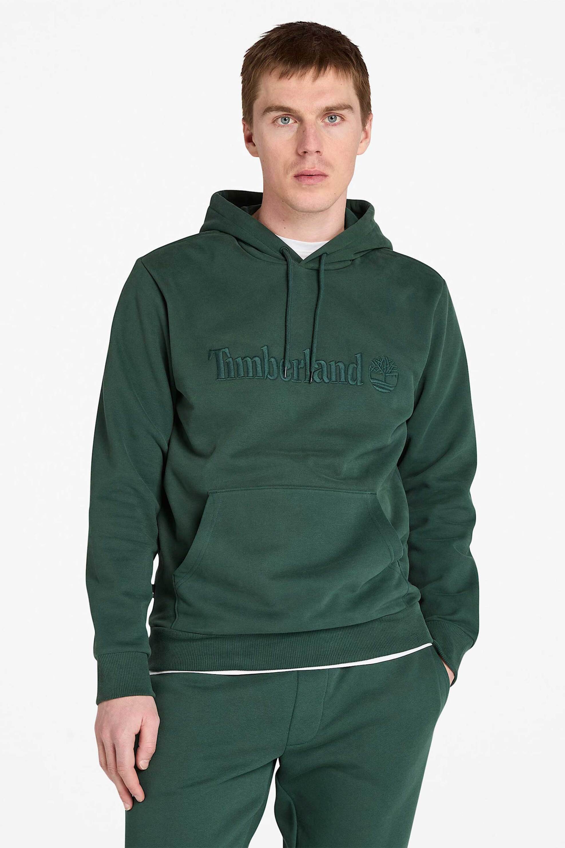Timberland ανδρική μπλούζα φούτερ με κουκούλα και ανάγλυφο λογότυπο Regular Fit "Hampton" - TB0A6VFJ3171 Πράσινο Σκούρο