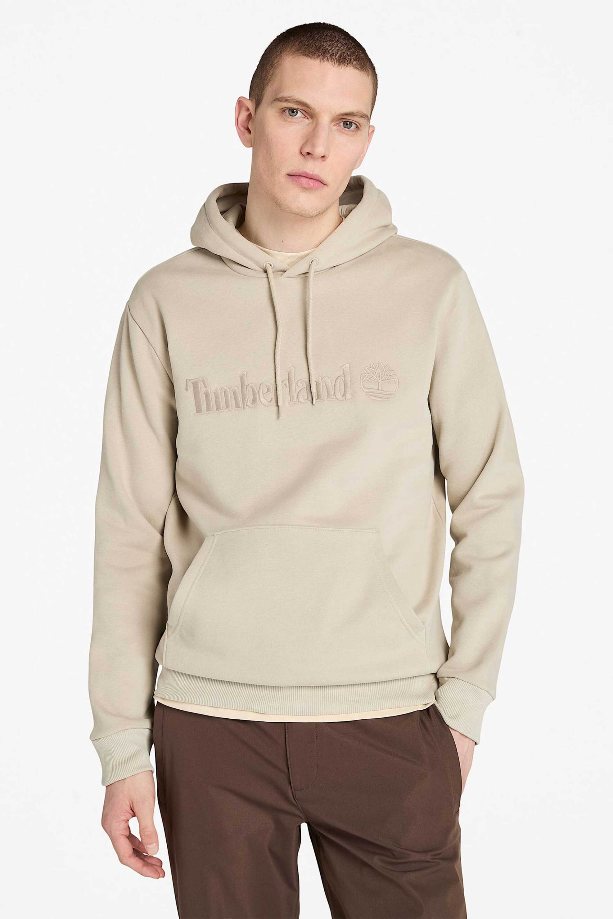 Timberland ανδρική μπλούζα φούτερ με κουκούλα και ανάγλυφο λογότυπο Regular Fit "Hampton" - TB0A6VFJCY21 Κρέμ