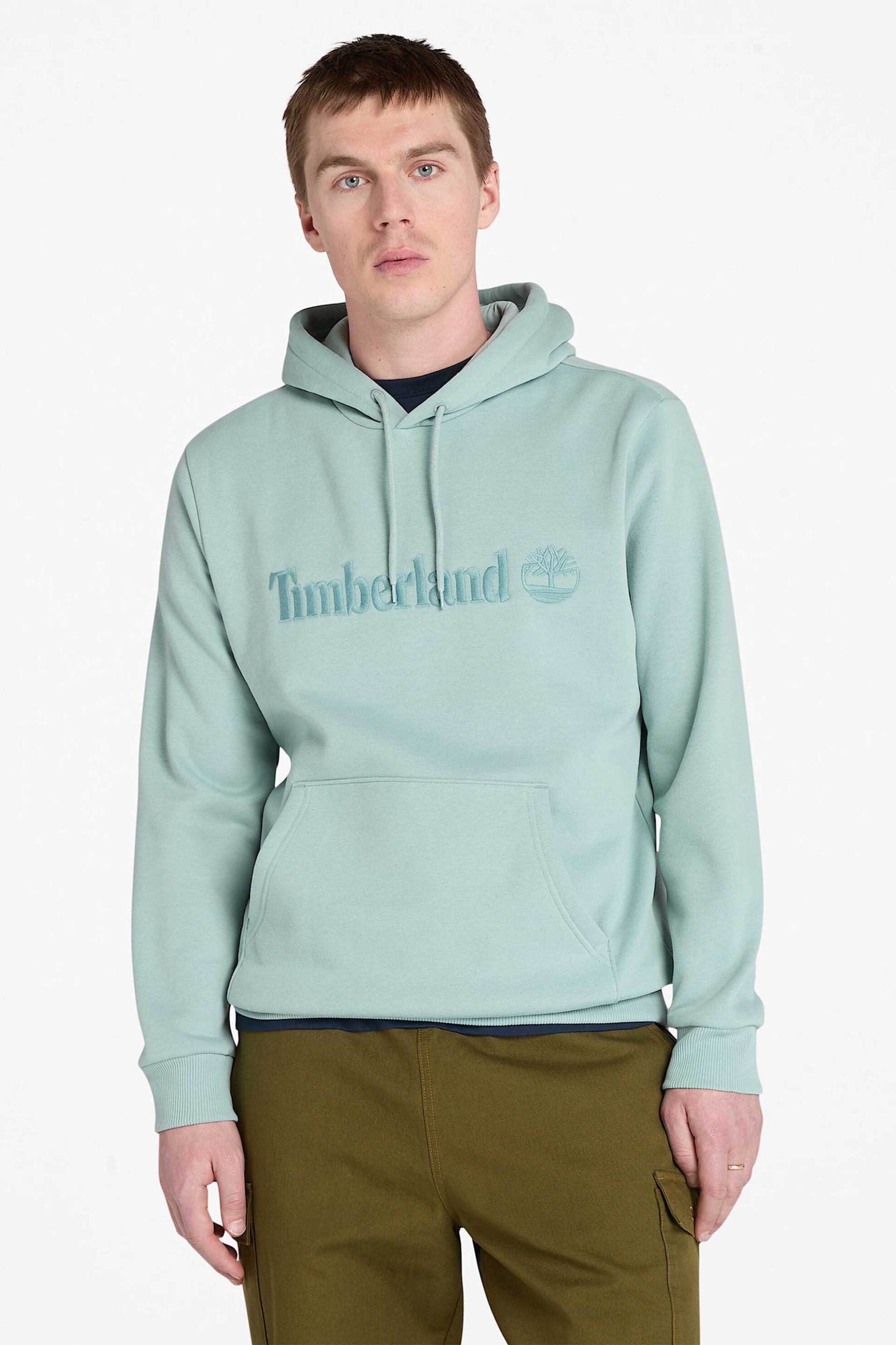 Timberland ανδρική μπλούζα φούτερ με κουκούλα και ανάγλυφο λογότυπο Regular Fit "Hampton" - TB0A6VFJEYM1 Βεραμάν Ανοιχτό