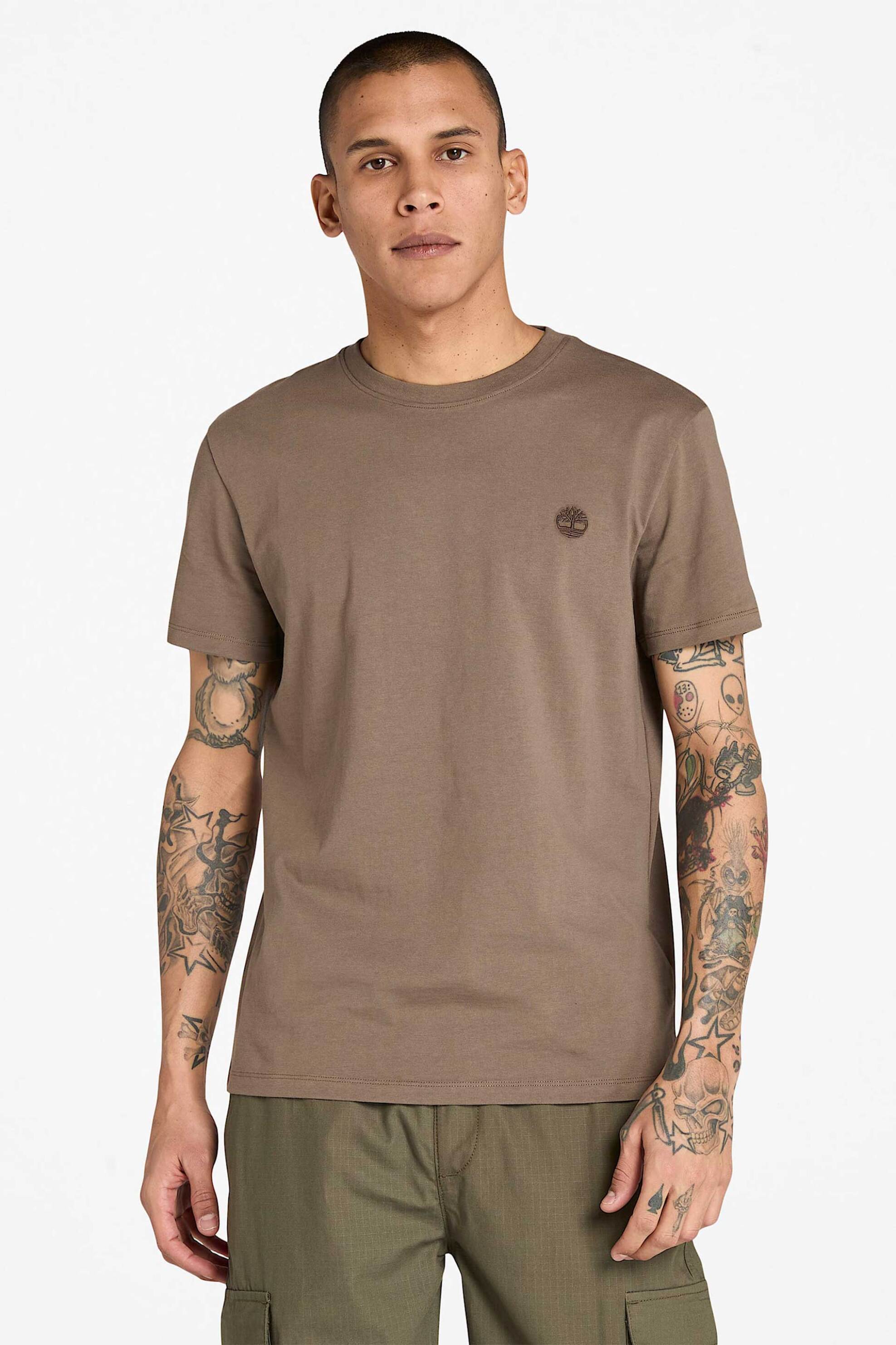 Timberland ανδρικό T-shirt μονόχρωμο με κεντημένο λογότυπο Slim Fit "Dunstan River" - TB0A2BPRBK01 Καφέ