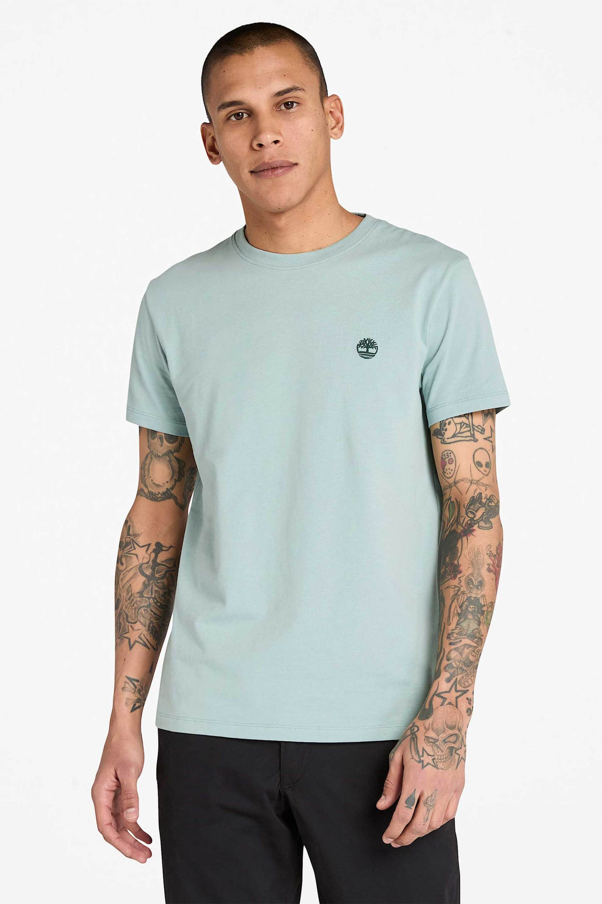 Timberland ανδρικό T-shirt μονόχρωμο με κεντημένο λογότυπο Slim Fit "Dunstan River" - TB0A2BPREYM1 Βεραμάν Ανοιχτό