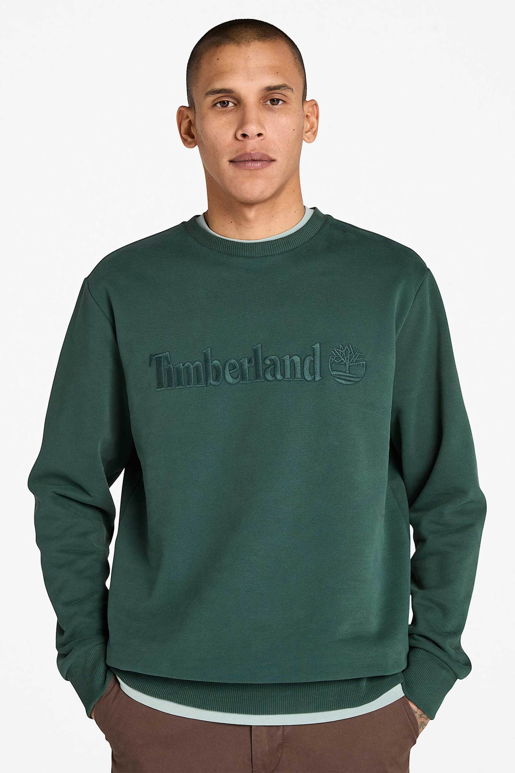 Timberland ανδρική μπλούζα φούτερ με ανάγλυφο λογότυπο Regular Fit "Hampton" - TB0A6VG63171 Πράσινο Σκούρο