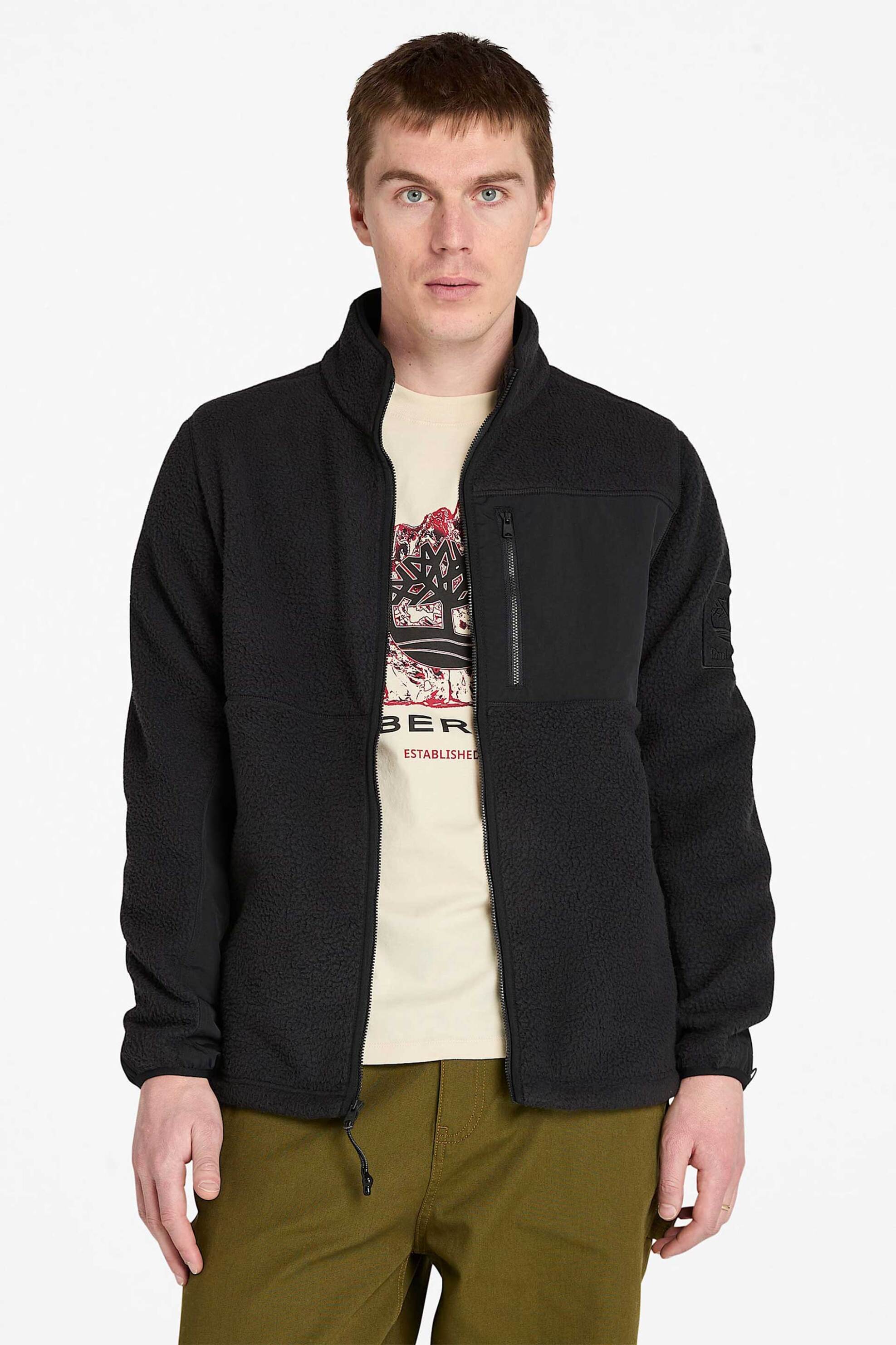 Timberland ανδρικό fleece jacket μπουκλέ με ψηλό λαιμό και λογότυπο "High Pile" - TB0A6HKF0011 Μαύρο