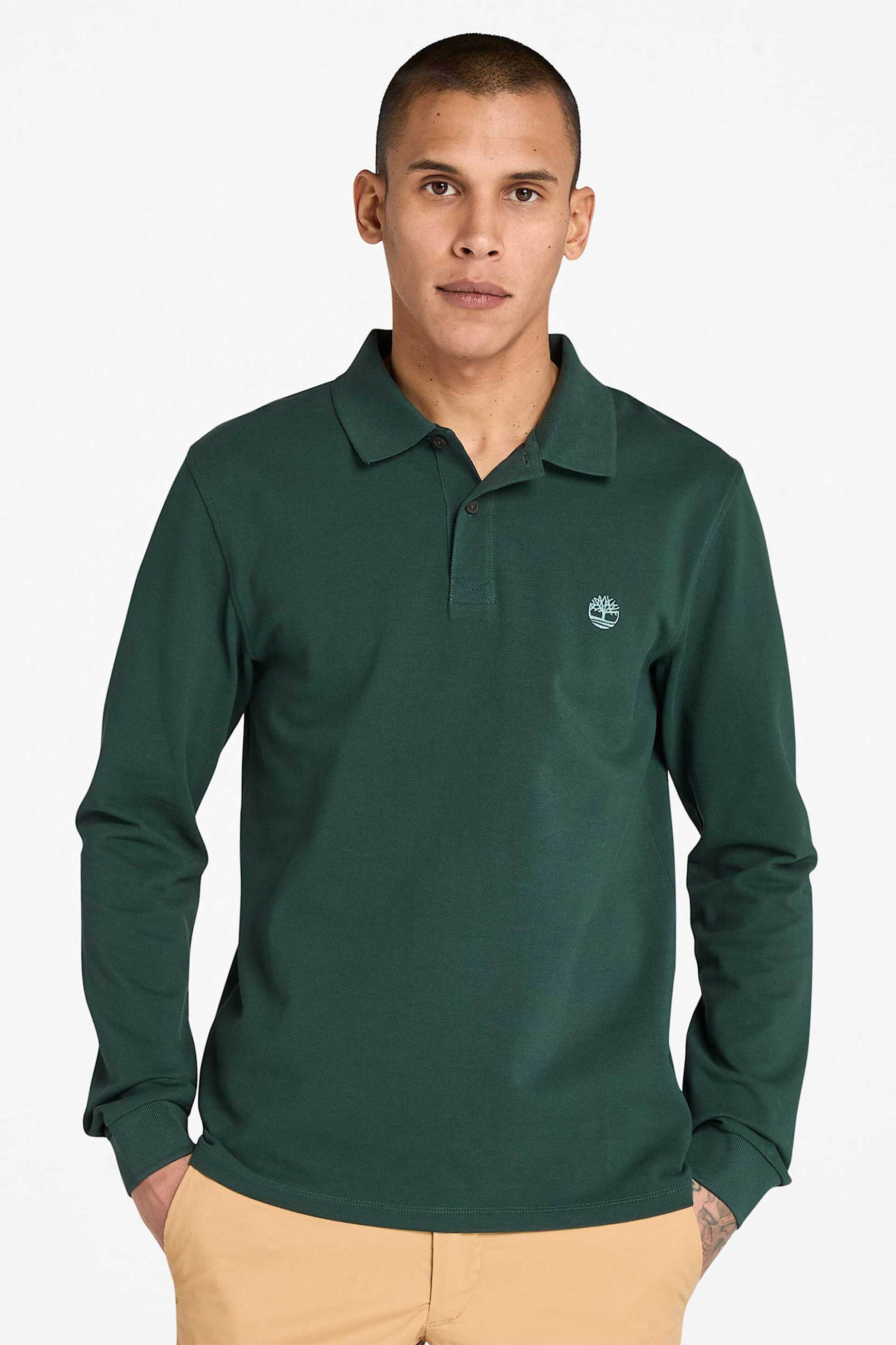 Timberland ανδρική μπλούζα πόλο πικέ με κεντημένο λογότυπο Slim Fit "Millers River" - TB0A6VD23171 Πράσινο Σκούρο