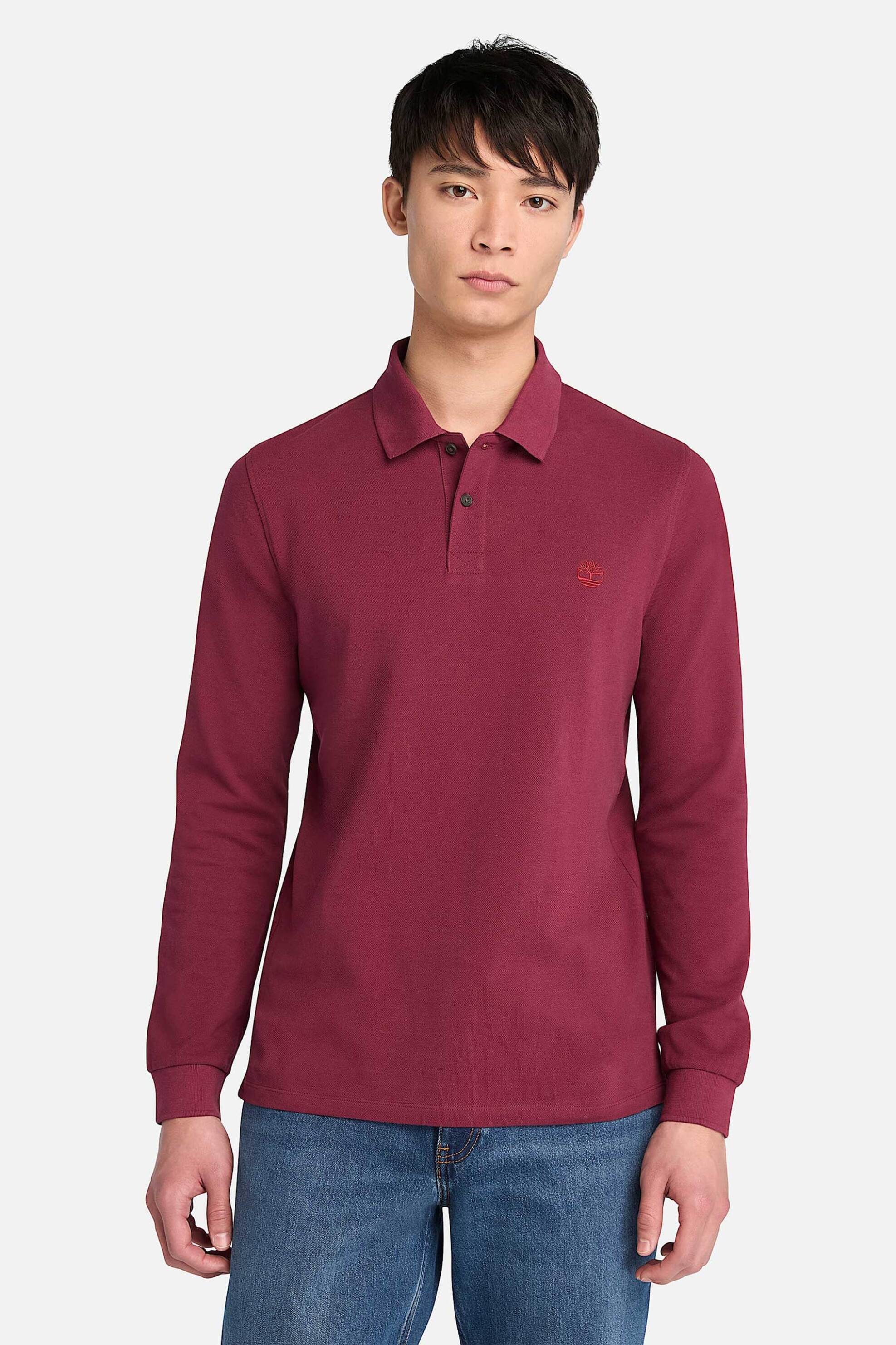 Timberland ανδρική μπλούζα πόλο πικέ με κεντημένο λογότυπο Slim Fit "Millers River" - TB0A6VD26481 Μπορντό