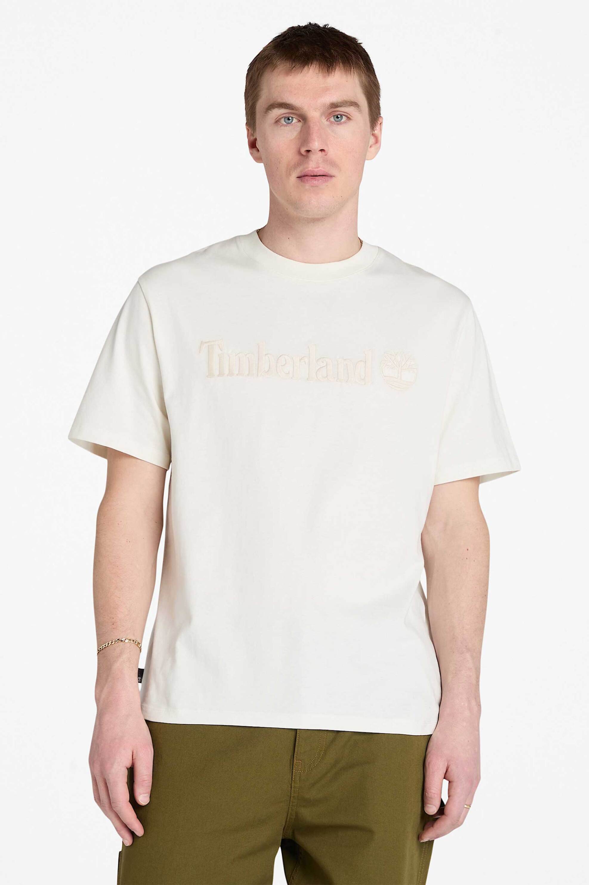Timberland ανδρικό T-shirt με ανάγλυφο λογότυπο Authentic Fit "Hampton" - TB0A6VPECM91 Εκρού