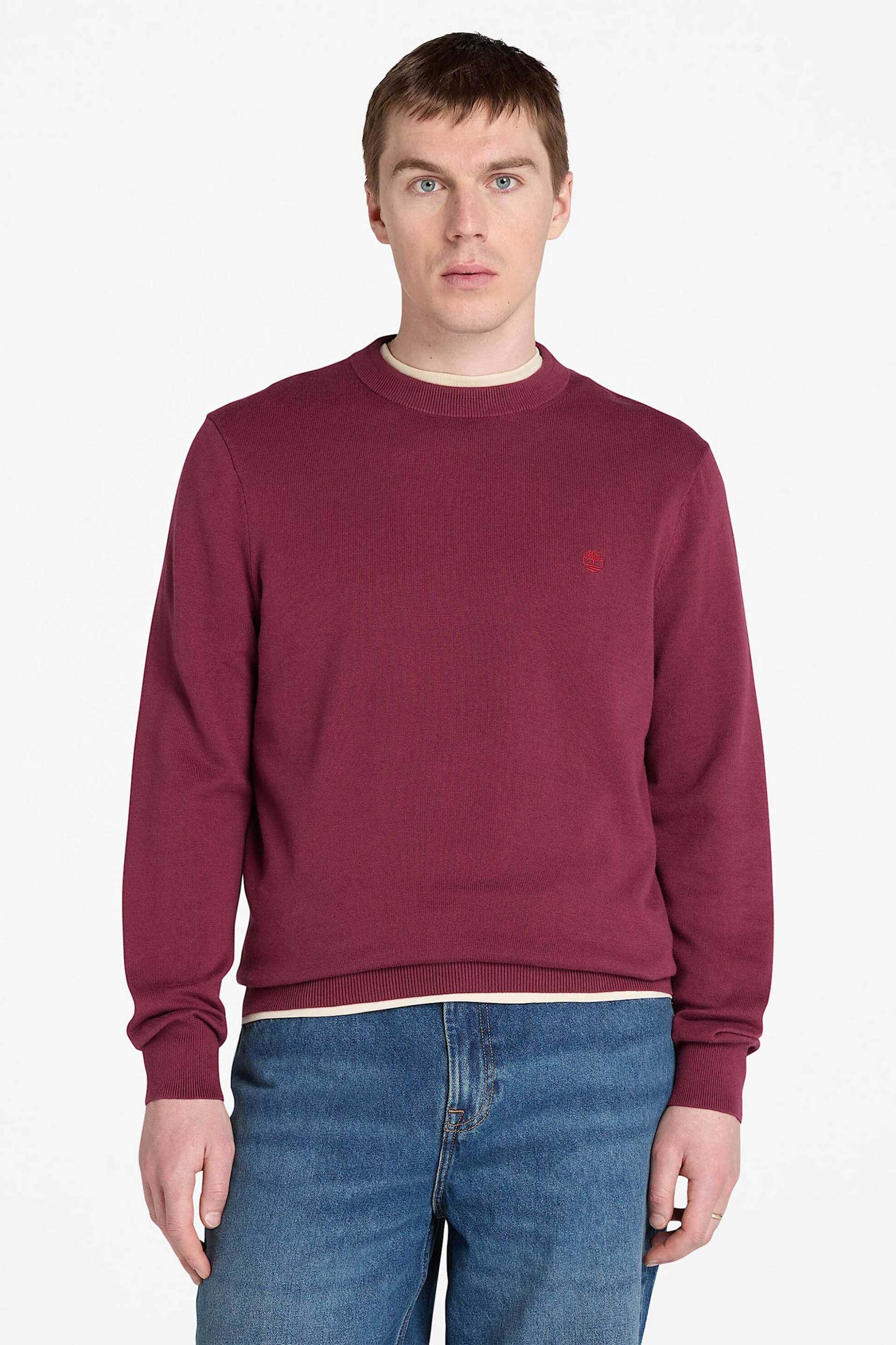 Timberland ανδρικό πουλόβερ μονόχρωμο με κεντημένο λογότυπο Regular Fit "Williams River" - TB0A2BMM6481 Μπορντό