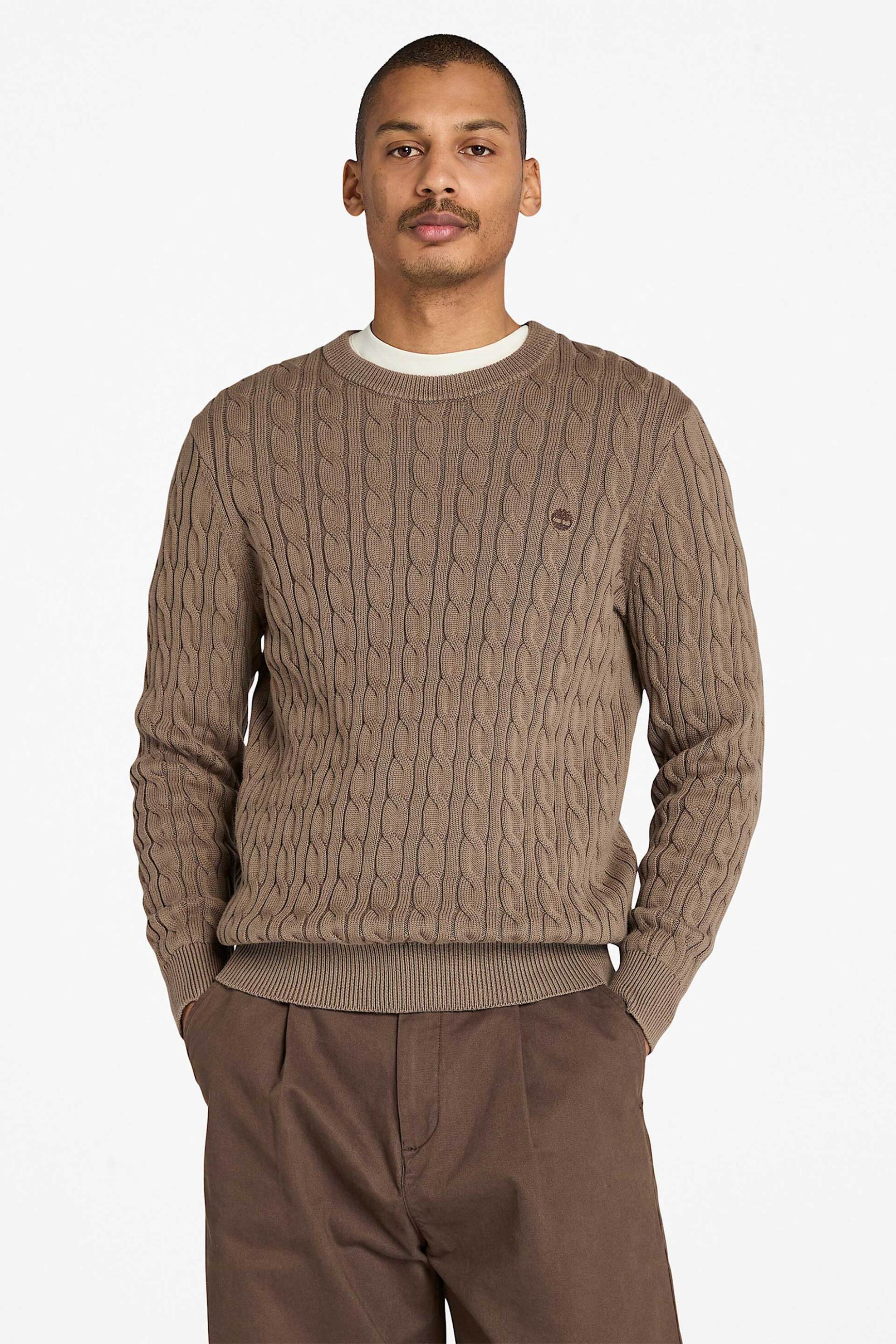 TIMBERLAND Timberland ανδρικό πουλόβερ με cable knit pattern και κεντημένο λογότυπο Regular Fit "Williams River" - TB0A5M82BK01 Καφέ