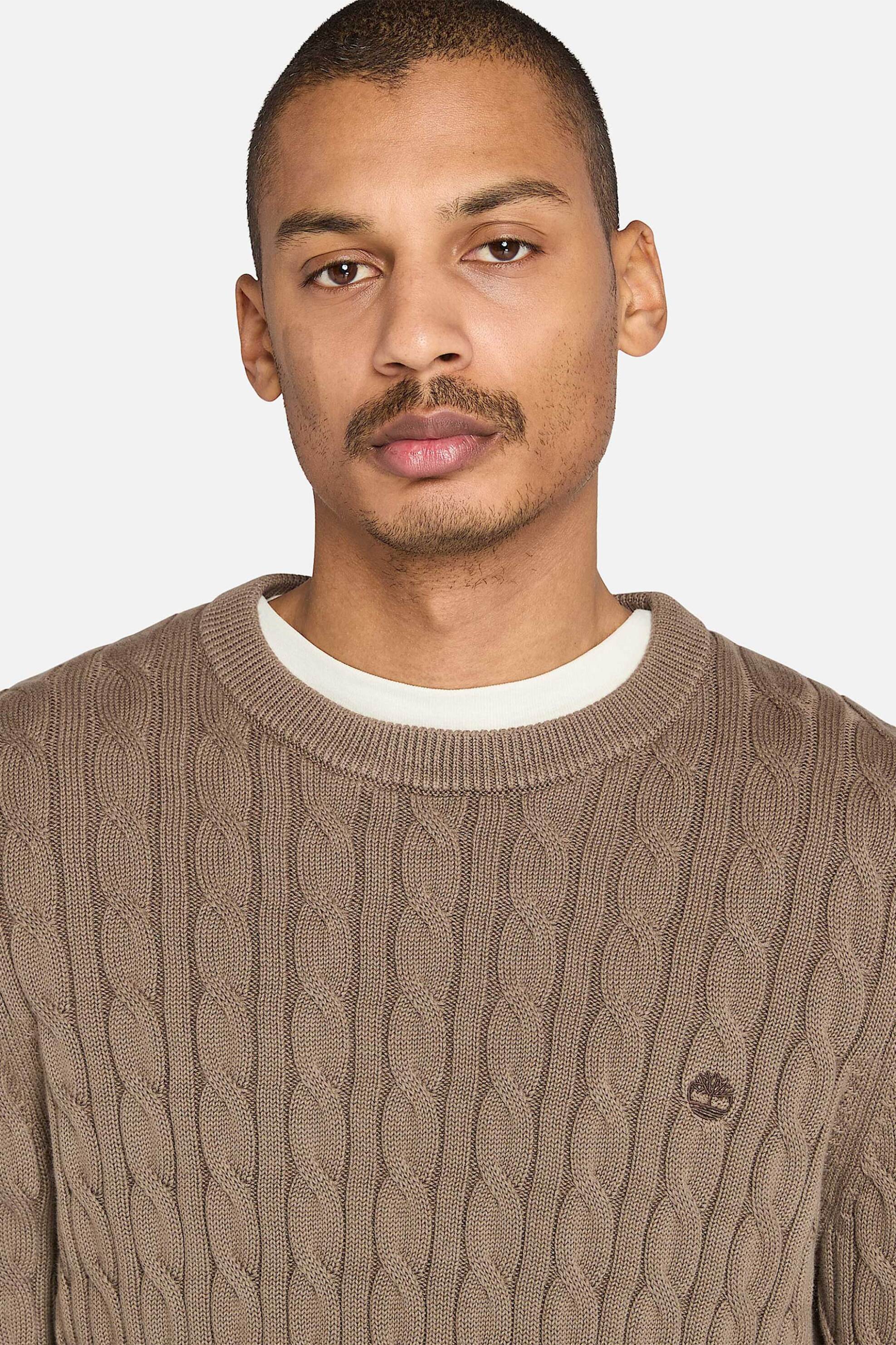 Timberland ανδρικό πουλόβερ με cable knit pattern και κεντημένο λογότυπο Regular Fit "Williams River" - TB0A5M82BK01 Καφέ φωτογραφία