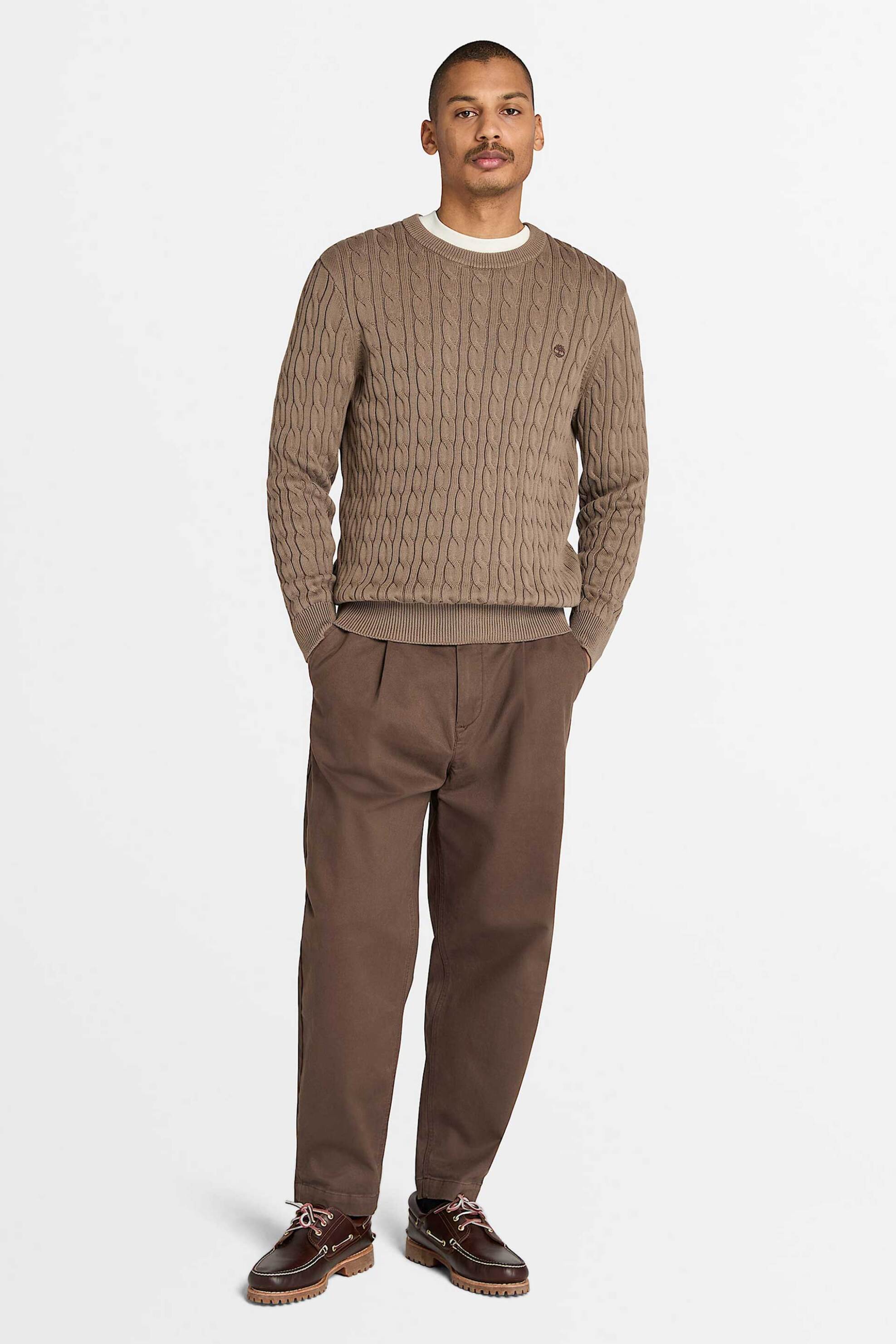 Timberland ανδρικό πουλόβερ με cable knit pattern και κεντημένο λογότυπο Regular Fit "Williams River" - TB0A5M82BK01 Καφέ φωτογραφία