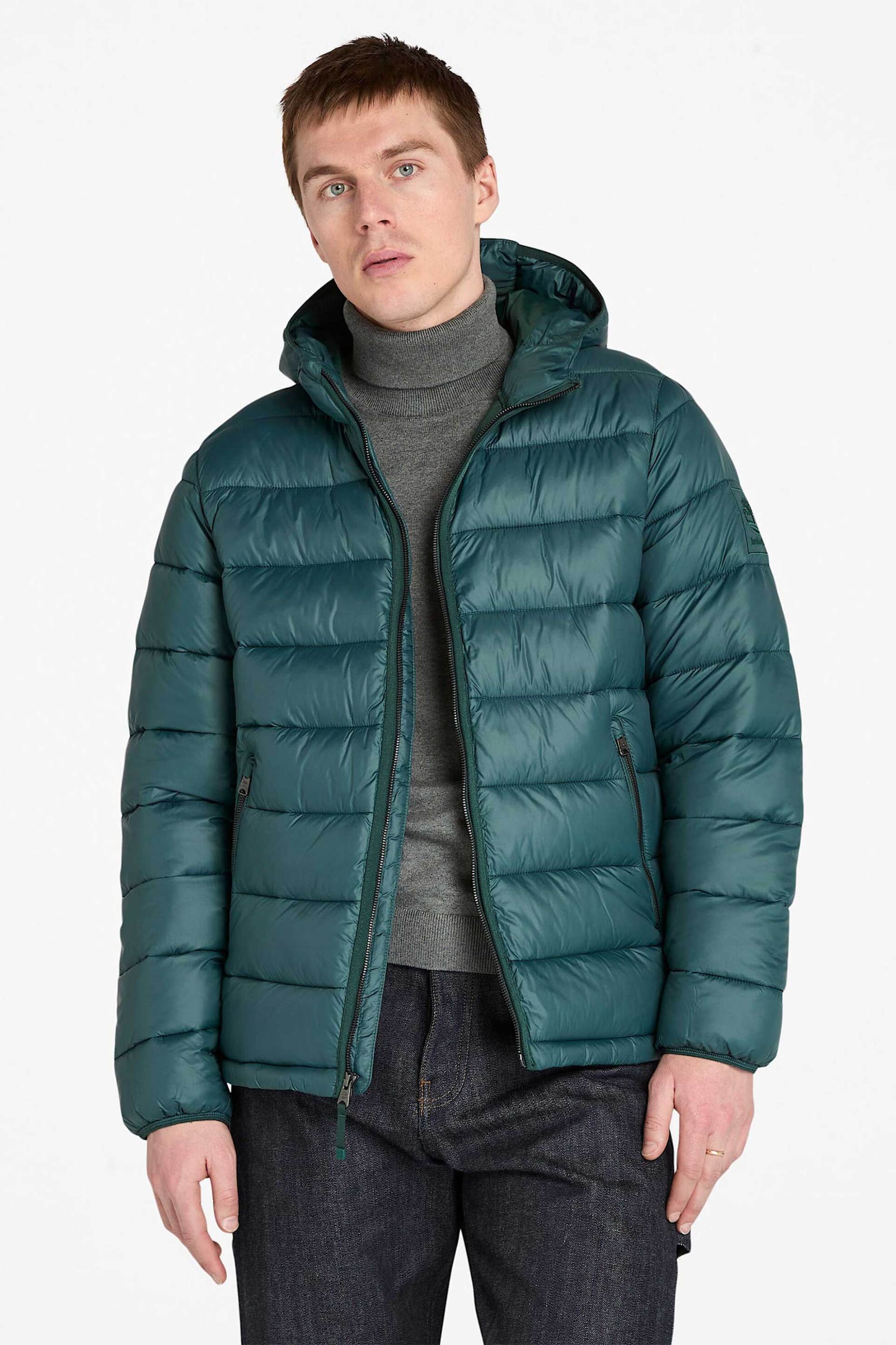 Timberland ανδρικό puffer μπουφάν αδιάβροχο με καπιτονέ σχέδιο και κουκούλα "Garfield" - TB0A44A13171 Πράσινο Σκούρο