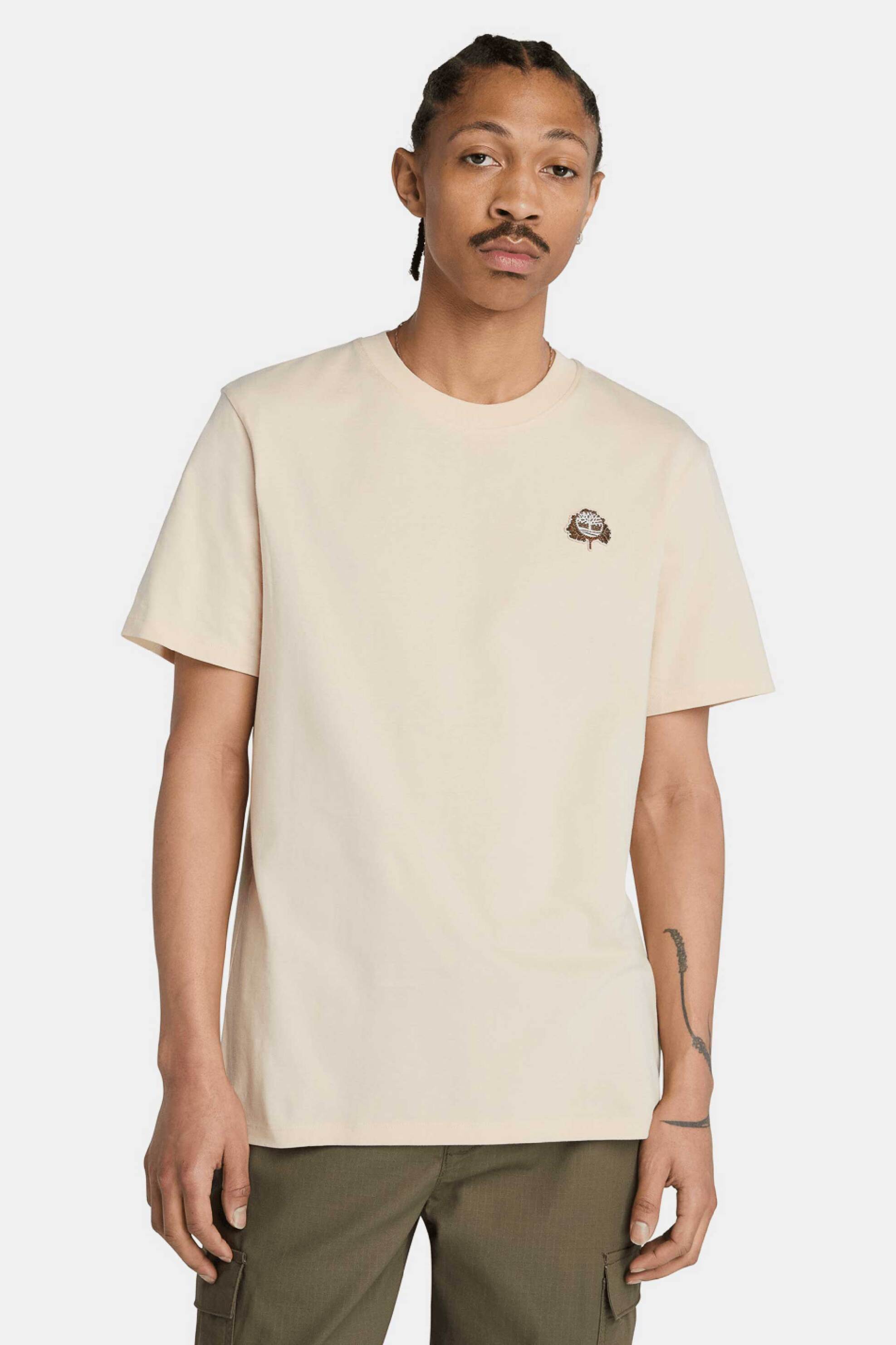 Timberland ανδρικό T-shirt μονόχρωμο με κεντημένο λογότυπο Regular Fit - TB0A5MRXEFL1 Μπεζ