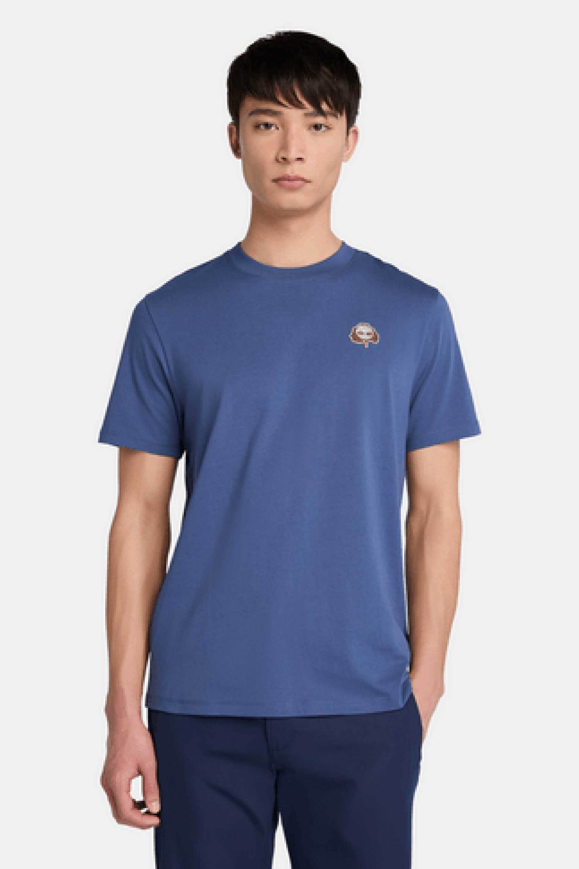 Timberland ανδρικό T-shirt μονόχρωμο με κεντημένο λογότυπο Regular Fit - TB0A5MRXEYO1 Μπλε