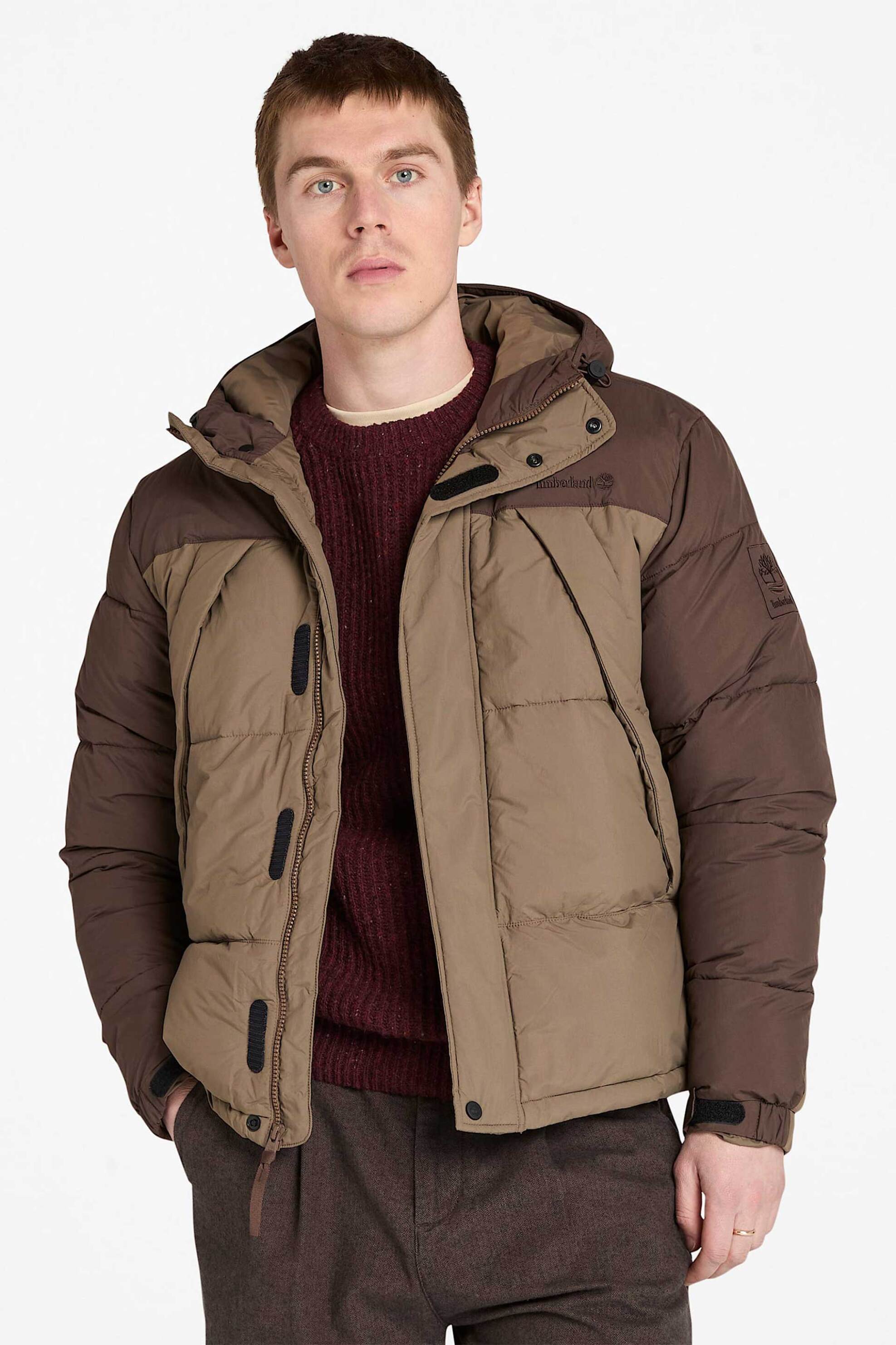 Timberland ανδρικό puffer μπουφάν αδιάβροχο με κουκούλα και λογότυπο - TB0A6267A0G1 Καφέ