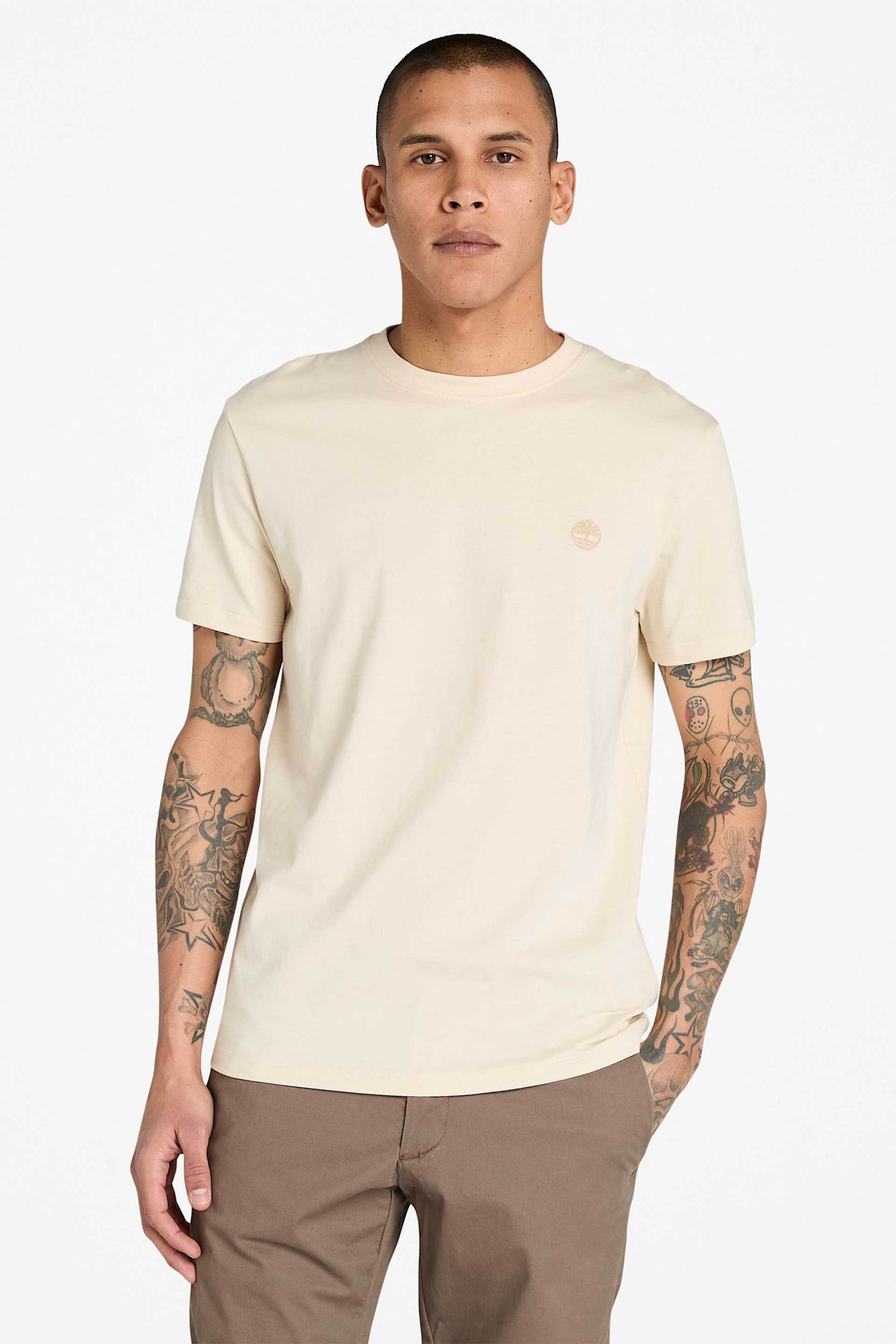 Timberland ανδρικό T-shirt μονόχρωμο με κεντημένο λογότυπο Slim Fit "Dunstan River" - TB0A2BPREFL1 Μπεζ