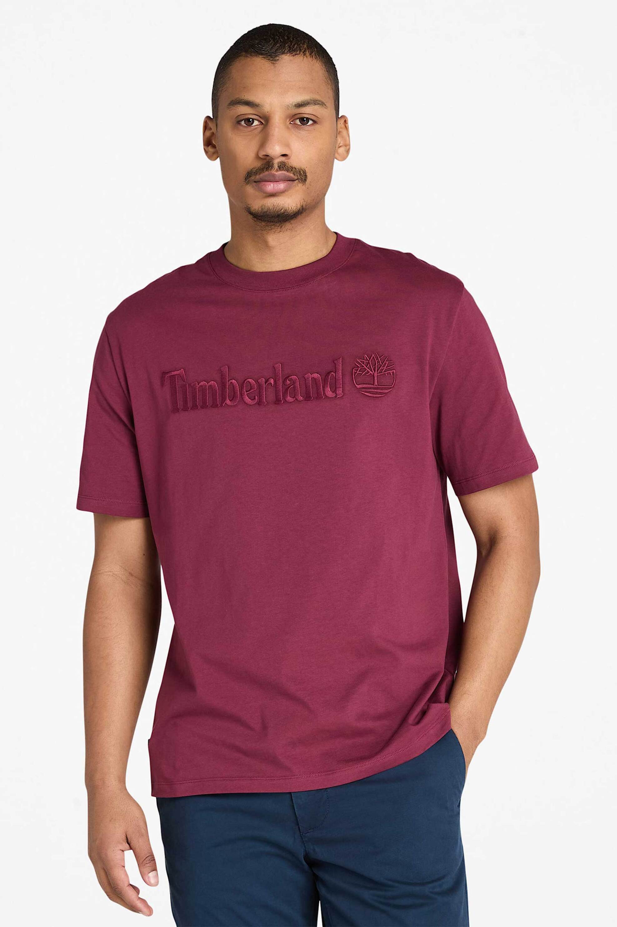 Timberland ανδρικό T-shirt με ανάγλυφο λογότυπο Authentic Fit "Hampton" - TB0A6VPE6481 Μπορντό