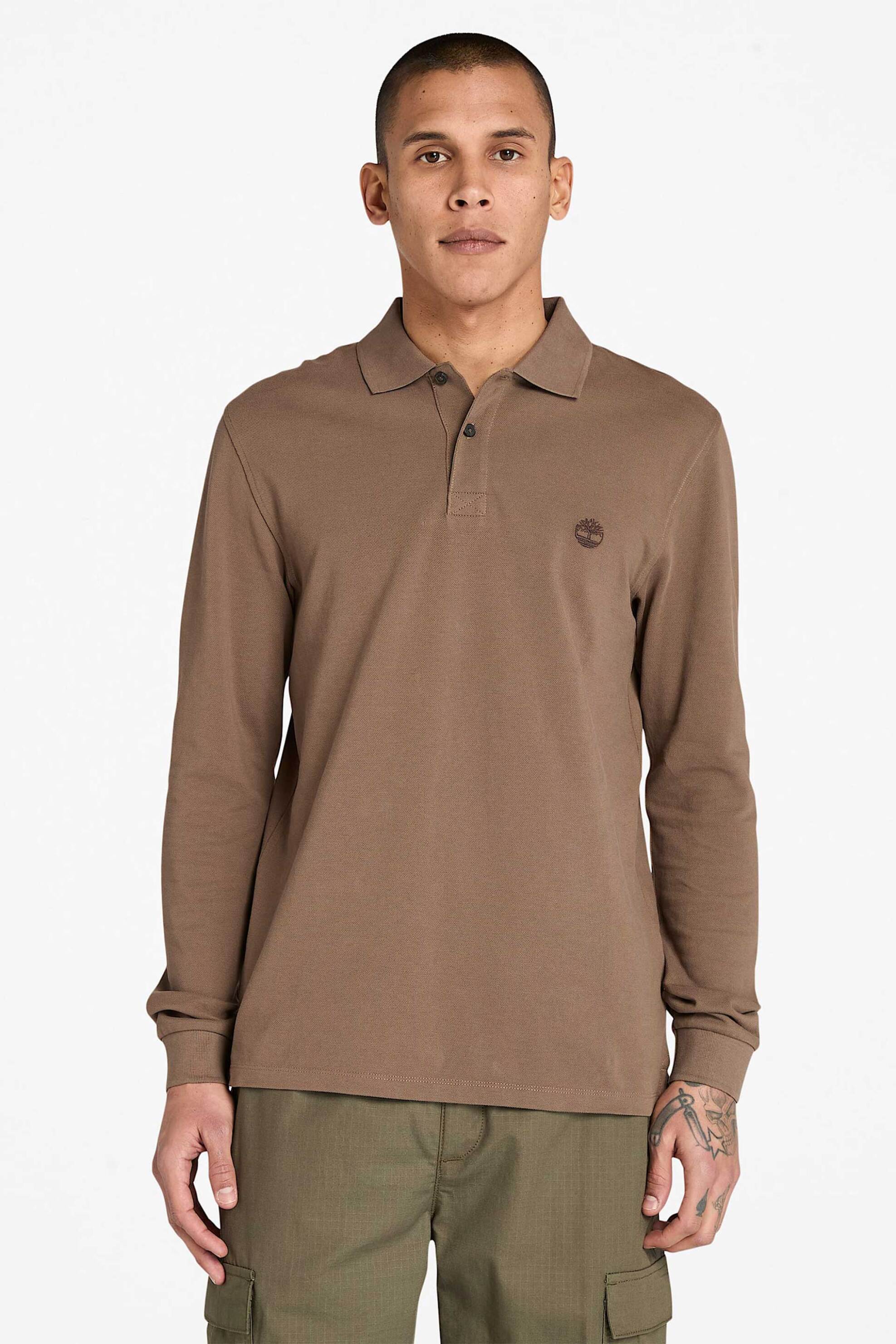 Timberland ανδρική μπλούζα πόλο πικέ με κεντημένο λογότυπο Slim Fit "Millers River" - TB0A6VD2BK01 Καφέ