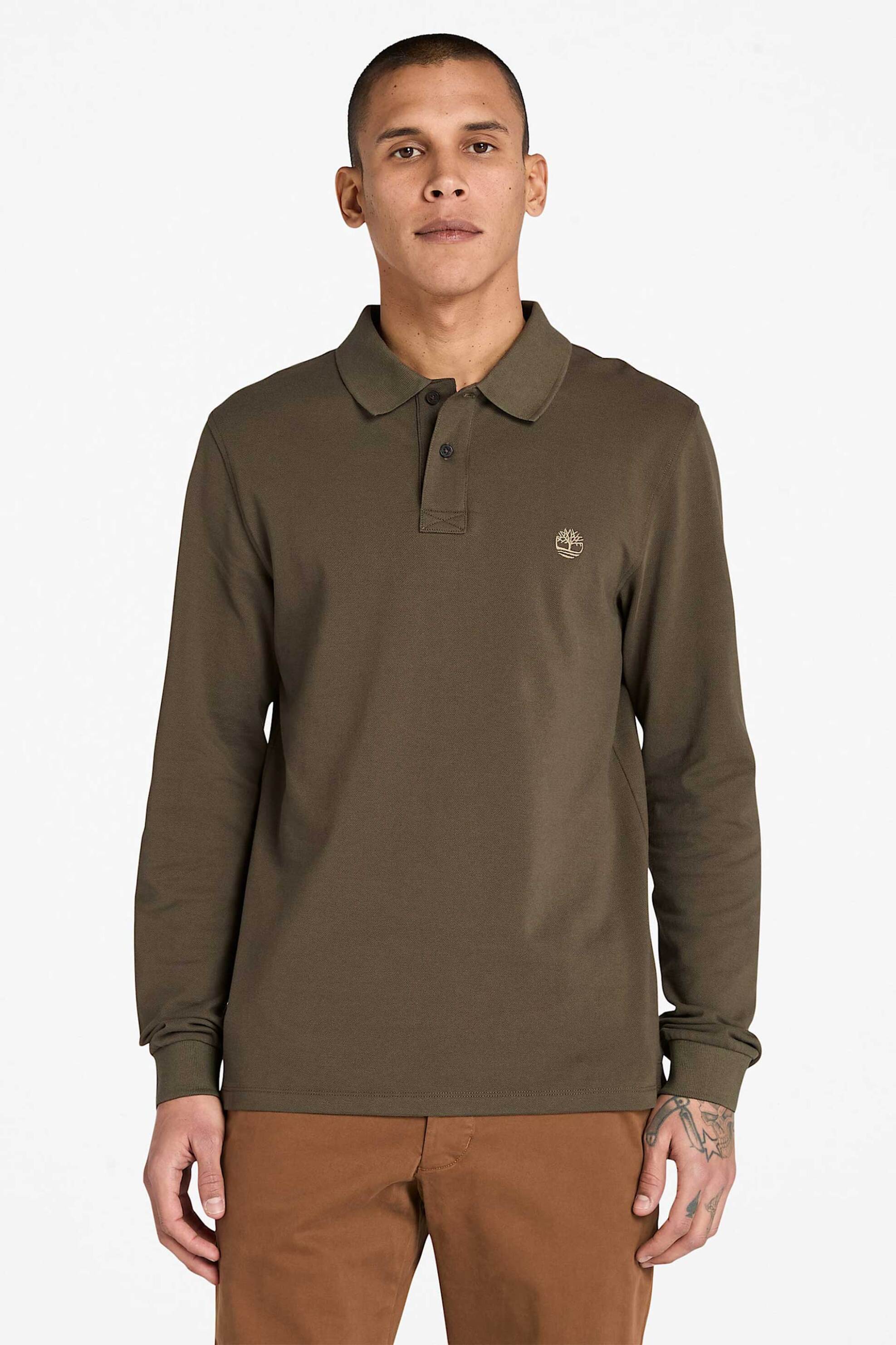 Timberland ανδρική μπλούζα πόλο πικέ με κεντημένο λογότυπο Slim Fit "Millers River" - TB0A6VD2A581 Λαδί