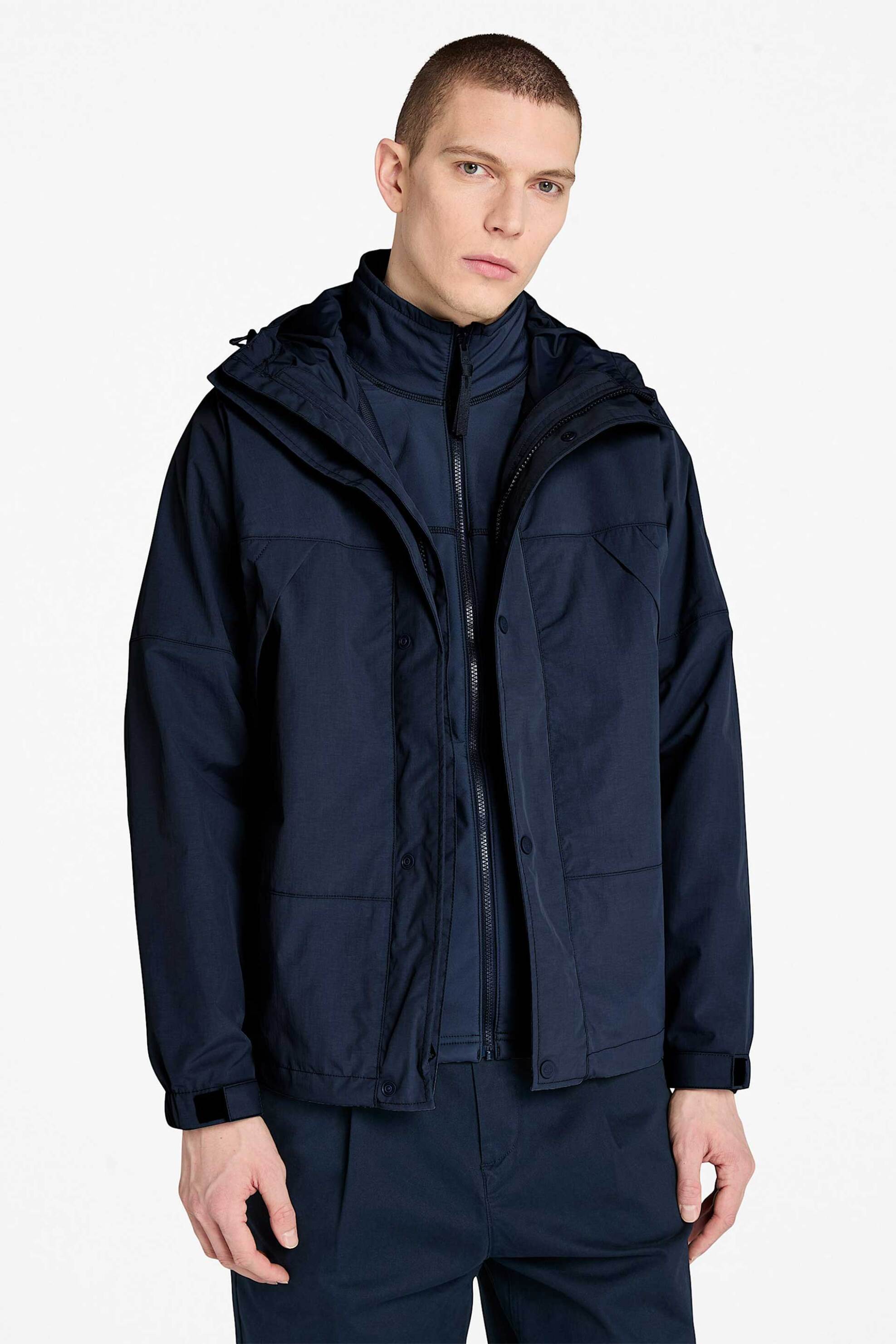 Timberland ανδρικό αδιάβροχο μπουφάν 3 in 1 με κουκούλα και λογότυπο "Winnick" - TB0A64774331 Μπλε Σκούρο