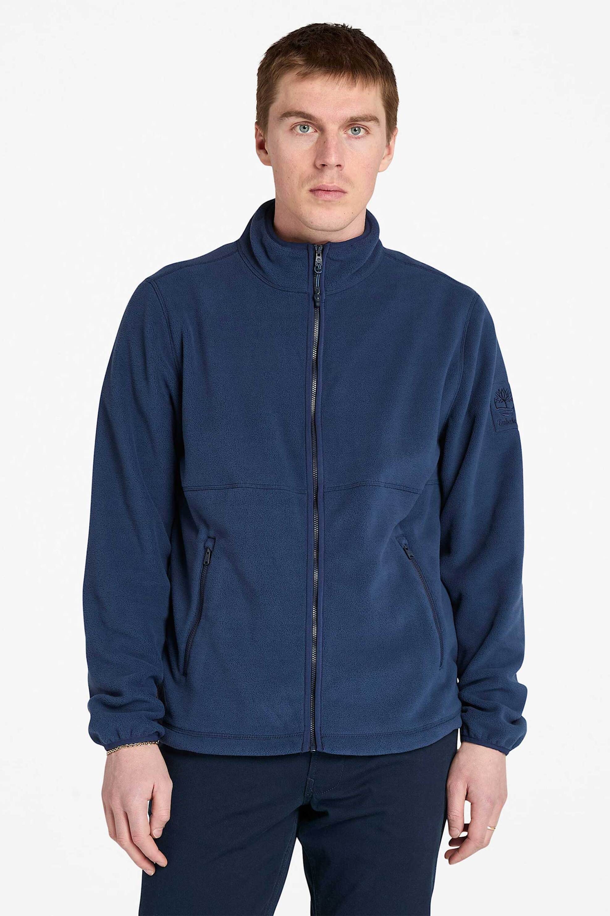 Timberland ανδρική ζακέτα polar fleece με ψηλό λαιμό και λογότυπο - TB0A6HM34511 Μπλε Σκούρο