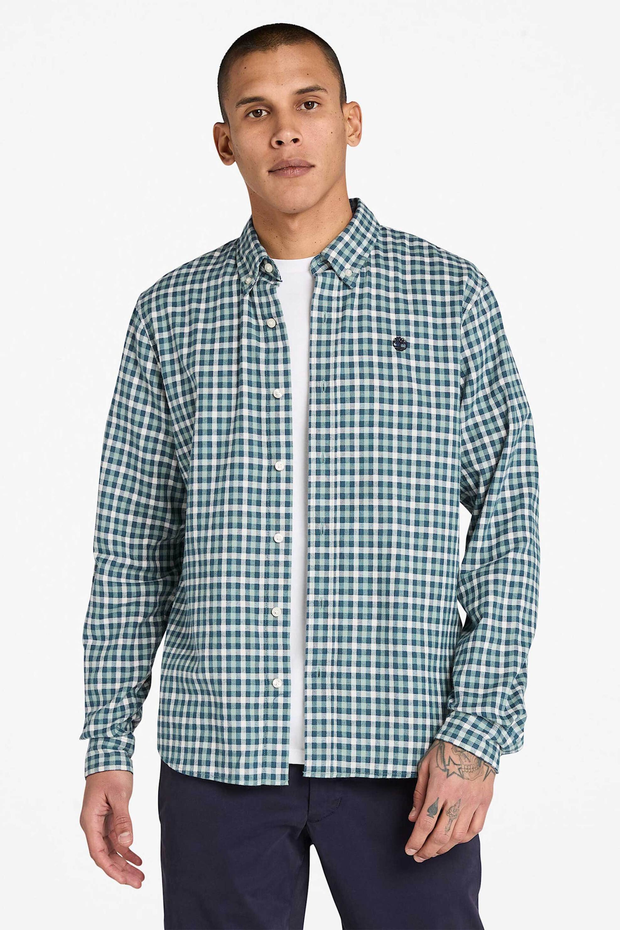 Timberland ανδρικό πουκάμισο button down με καρό σχέδιο και κεντημένο λογότυπο Slim Fit "Solucell Air™ Gingham" - TB0A4517EYN1 Πράσινο