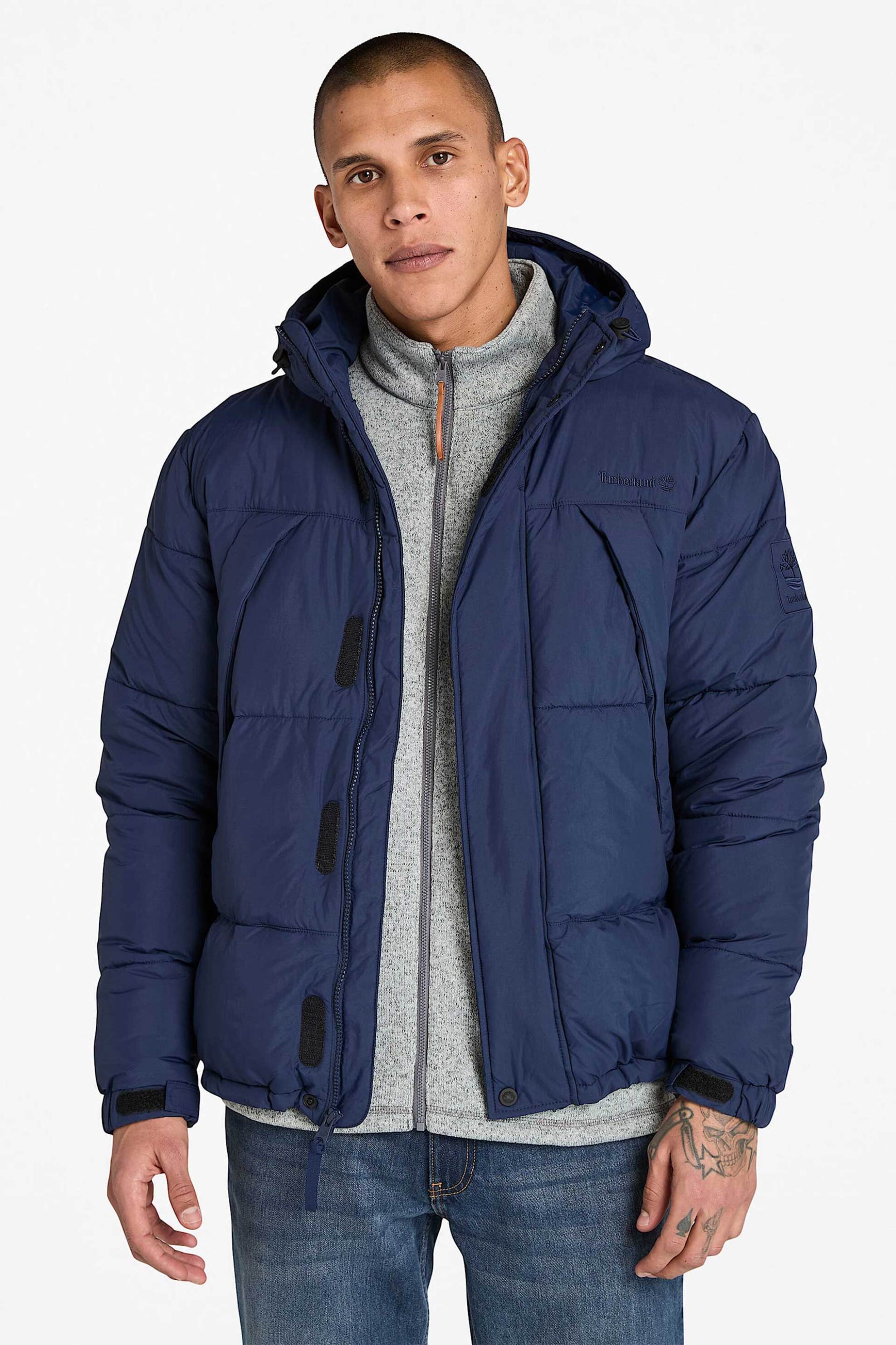 Timberland ανδρικό puffer μπουφάν αδιάβροχο με κουκούλα και λογότυπο - TB0A62674511 Μπλε Σκούρο