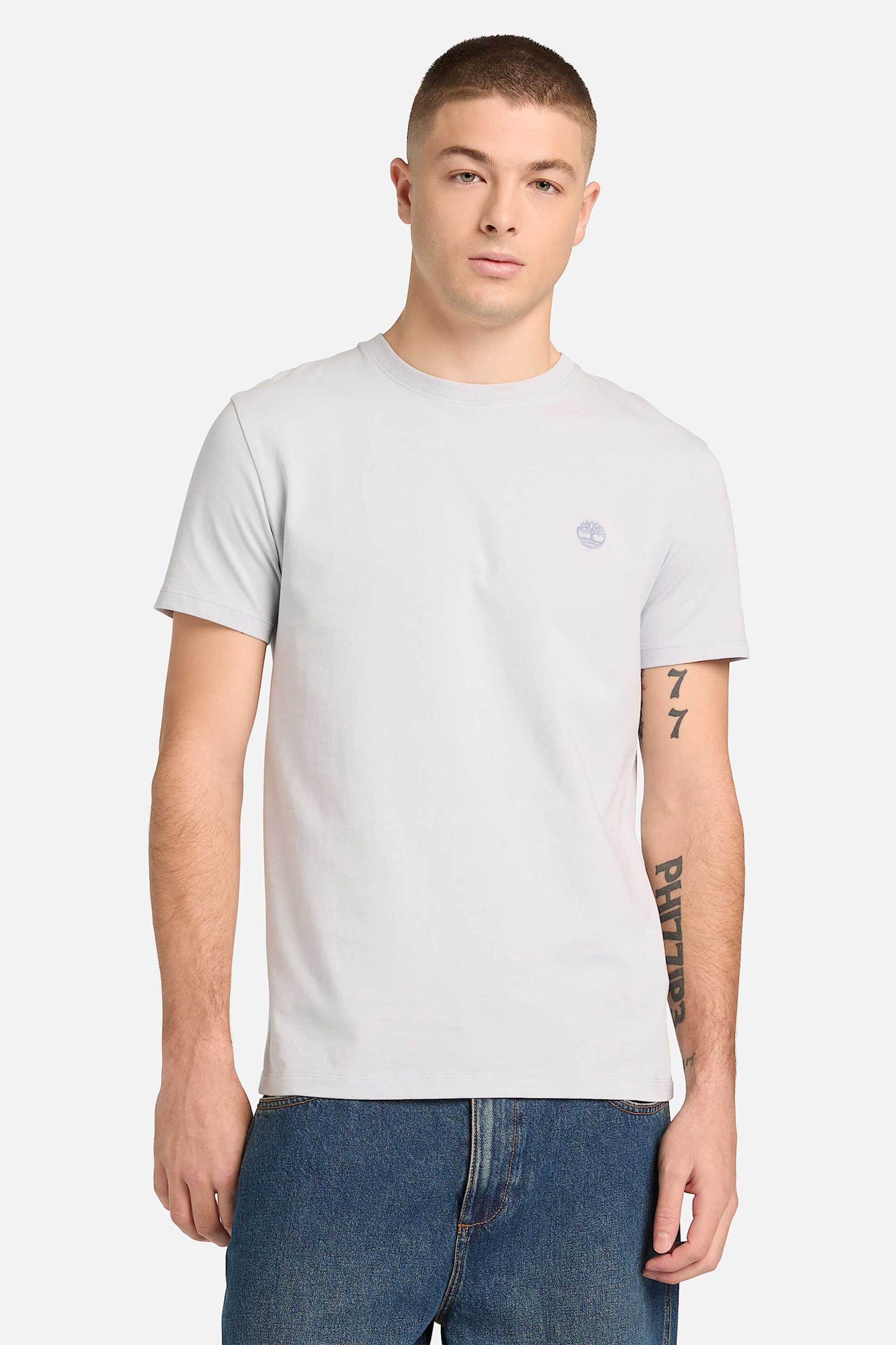 Timberland ανδρικό T-shirt με κεντημένο tree logo Slim Fit "Dunstan River" - TB0A2BPRA7E1 Γκρι Ανοιχτό